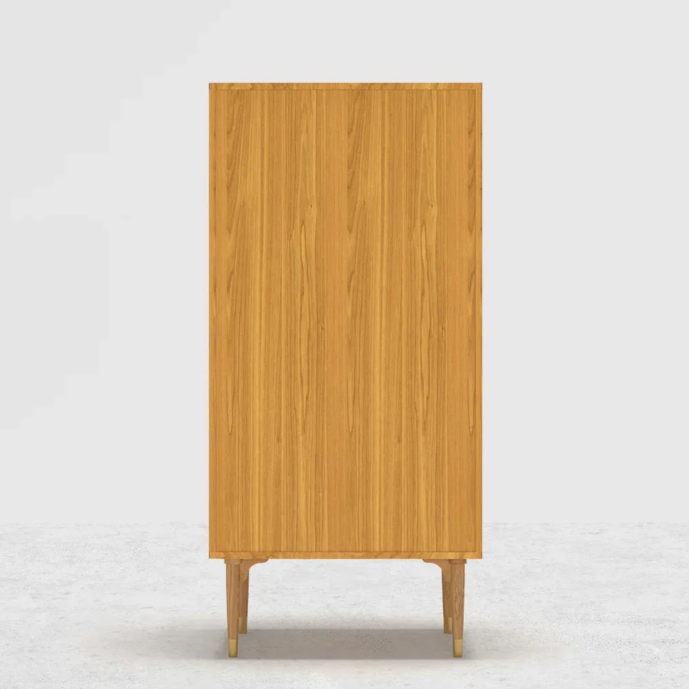 Fluted Armoire Wardrobe Closet Cherry Clothing Organizer Cabinet With 2 Doors