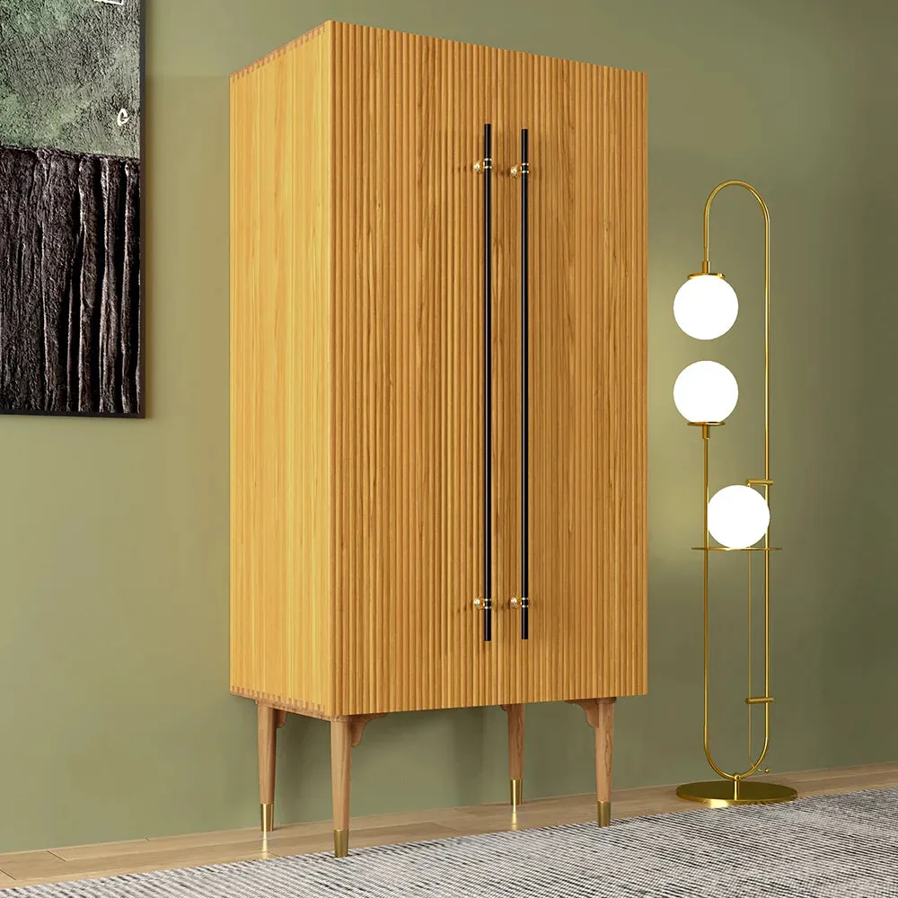 Fluted Armoire Wardrobe Closet Cherry Clothing Organizer Cabinet With 2 Doors