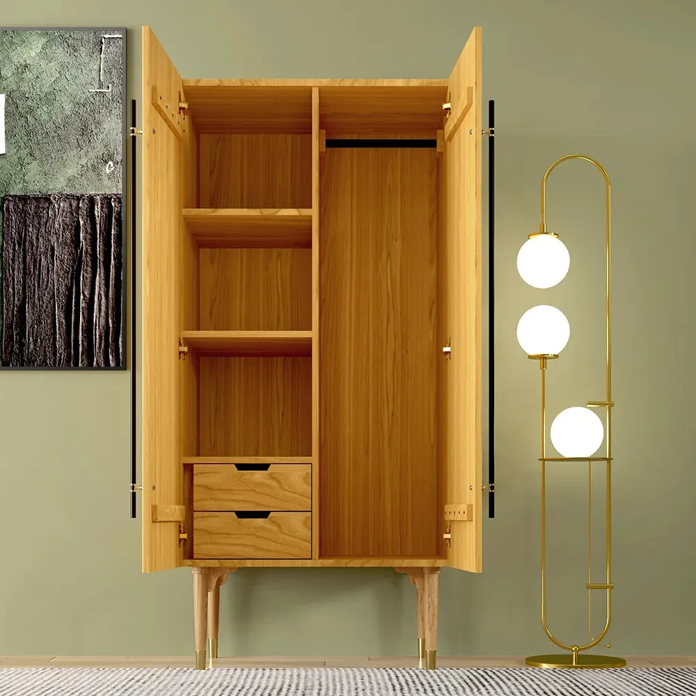 Fluted Armoire Wardrobe Closet Cherry Clothing Organizer Cabinet With 2 Doors