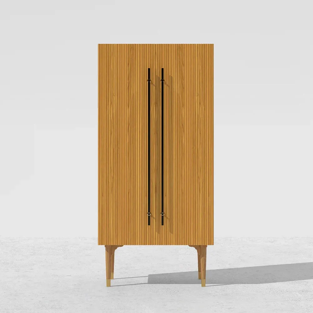 Fluted Armoire Wardrobe Closet Cherry Clothing Organizer Cabinet With 2 Doors