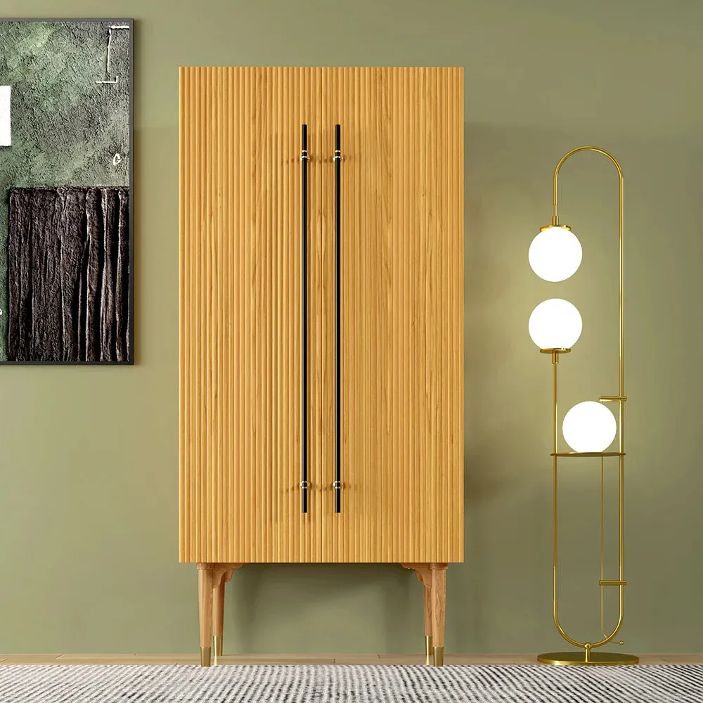 Fluted Armoire Wardrobe Closet Cherry Clothing Organizer Cabinet With 2 Doors