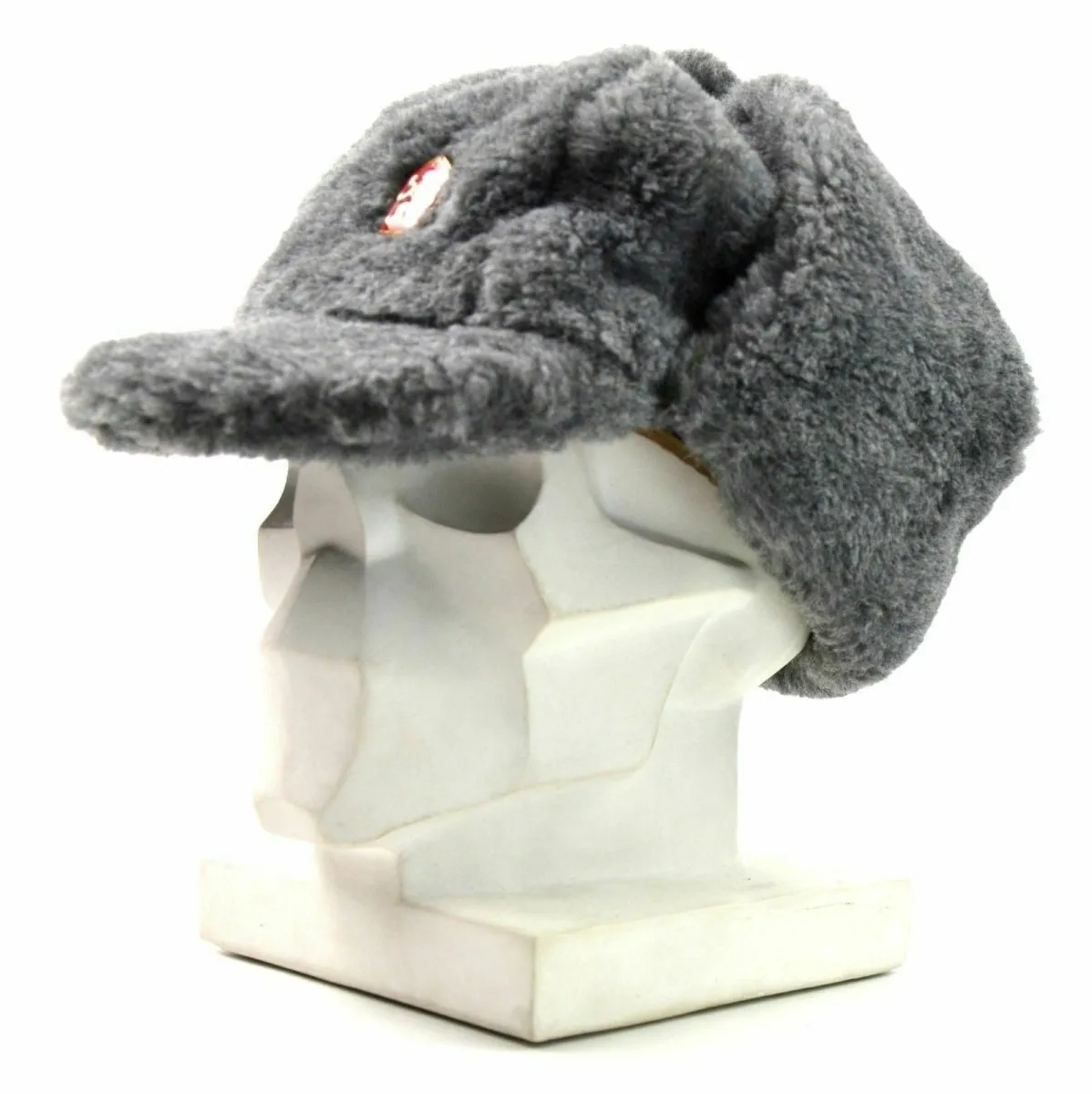 Genuine Czech army winter cap Ushanka grey fur warm hat CZ military isignia