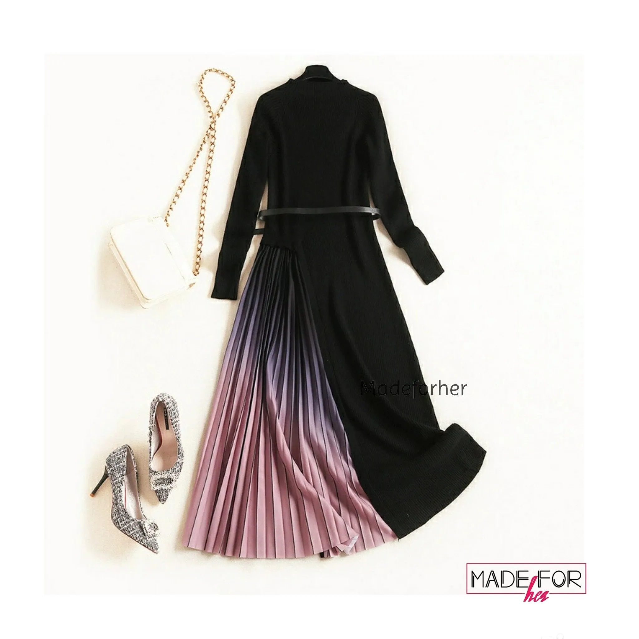 Gradient pleated Dress