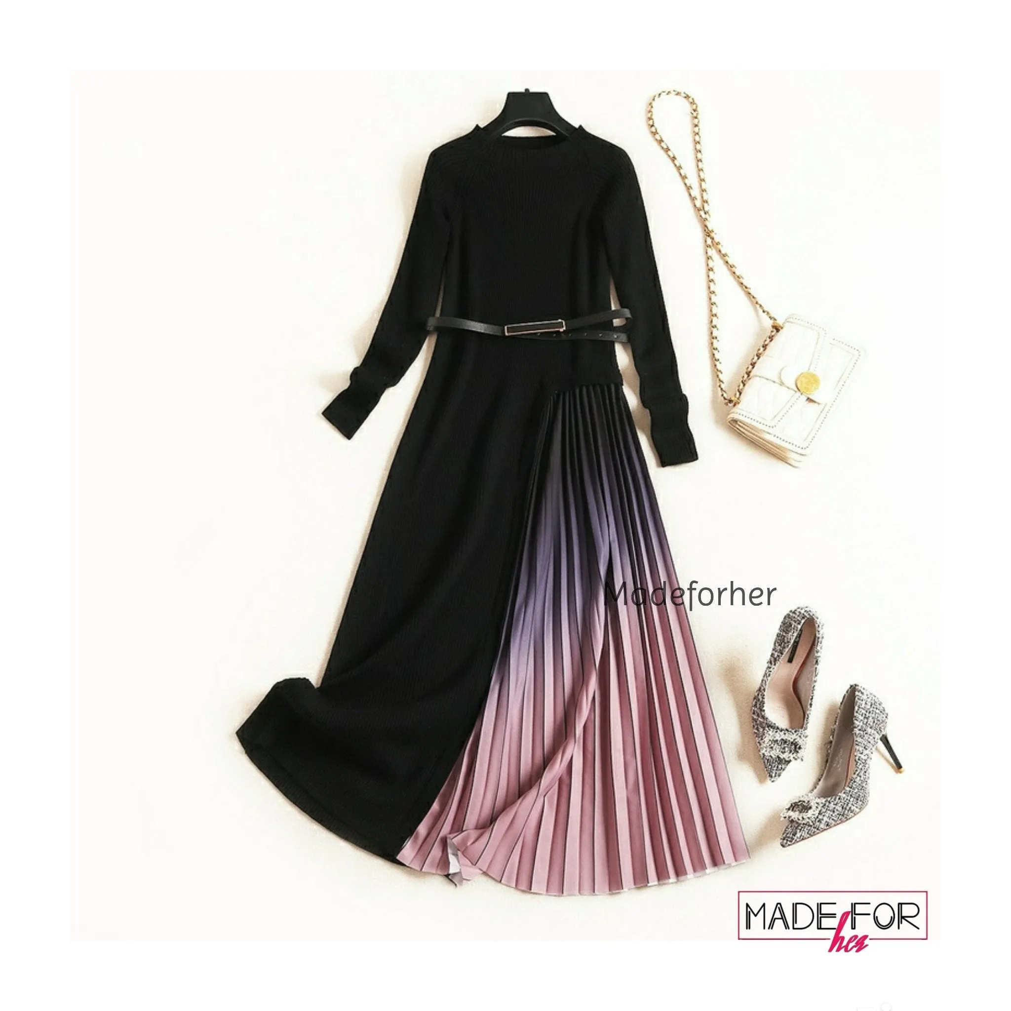 Gradient pleated Dress