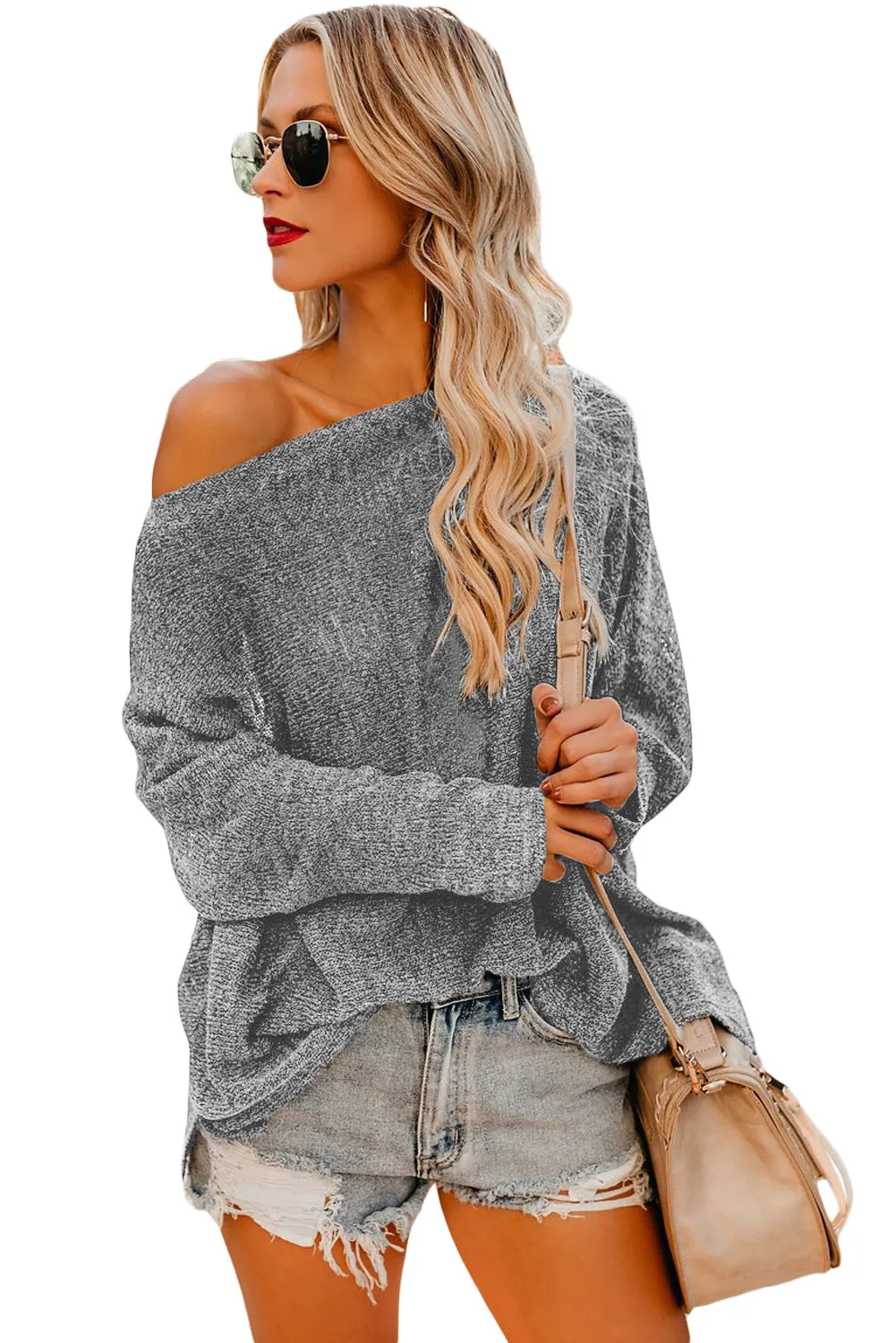 Gray Drop Shoulder Lightweight Knitwear