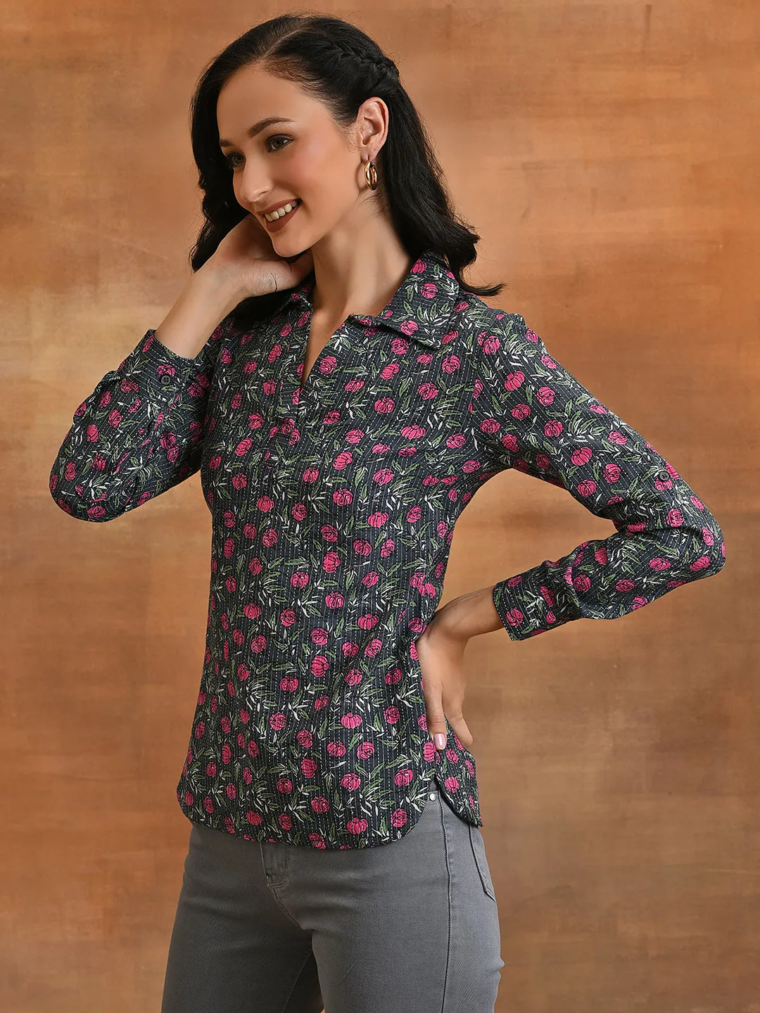 Grey Floral Print Tunic