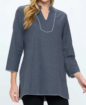 Grey Kantha Stitch Cotton Tunic Top