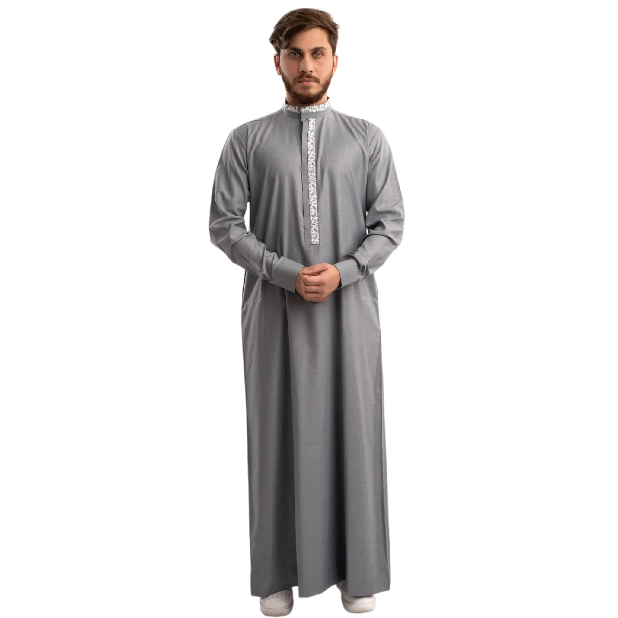 Grey Paisley Collar Thobe