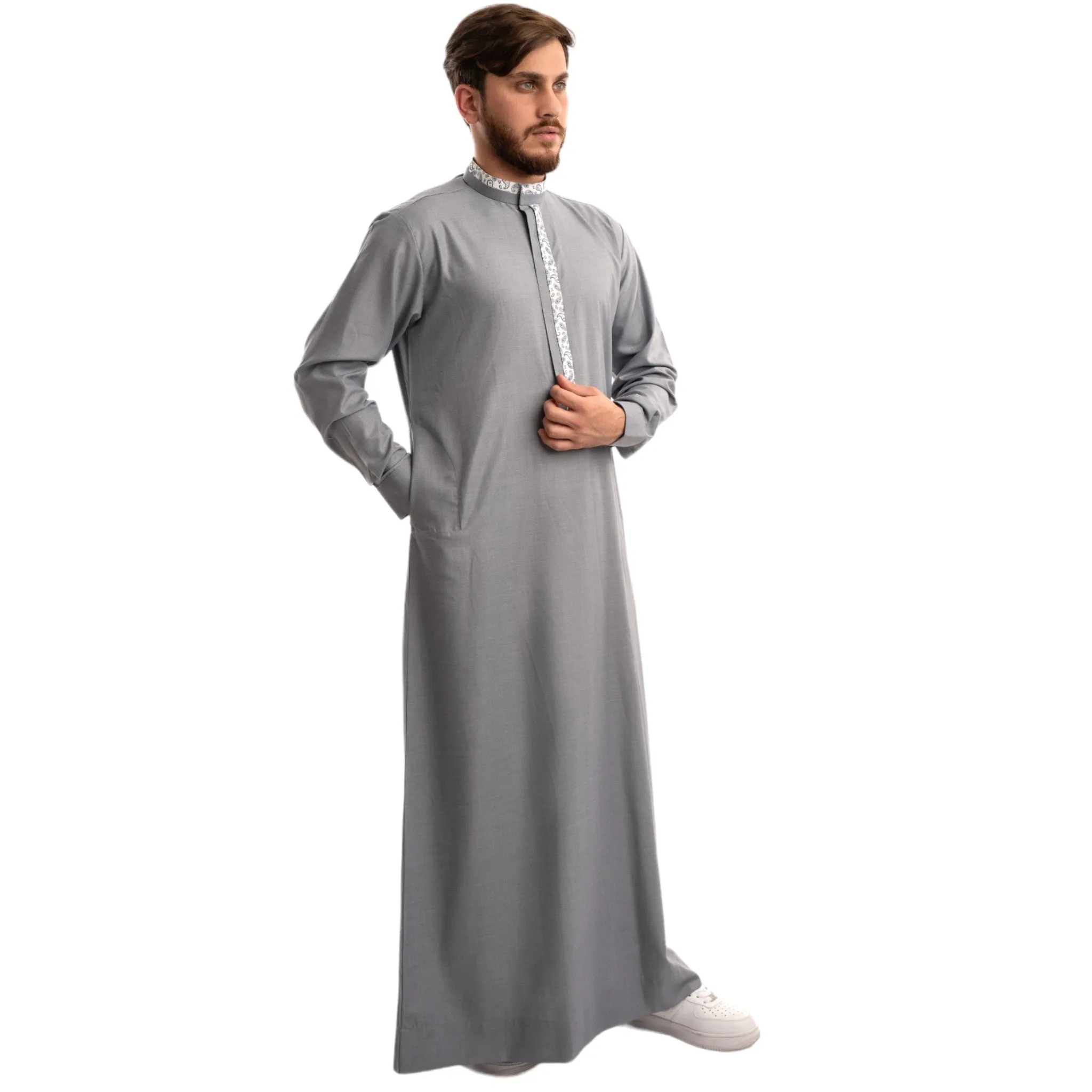 Grey Paisley Collar Thobe