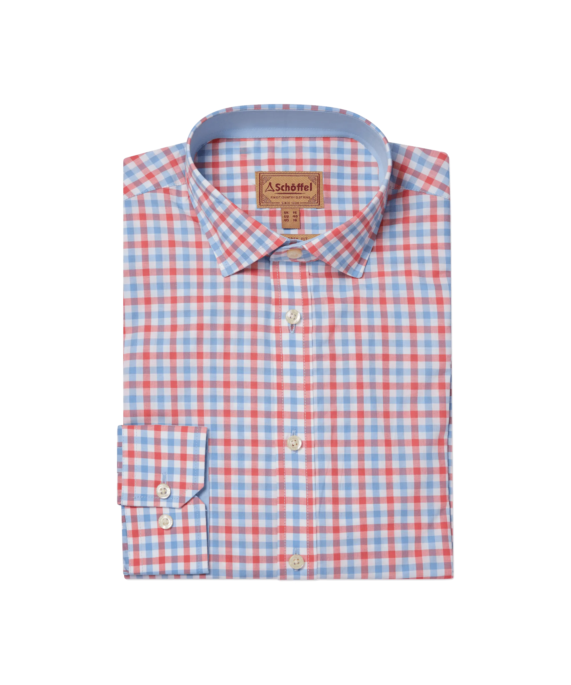 Hebden Tailored Shirt - Sun Coral/Sky Blue Check