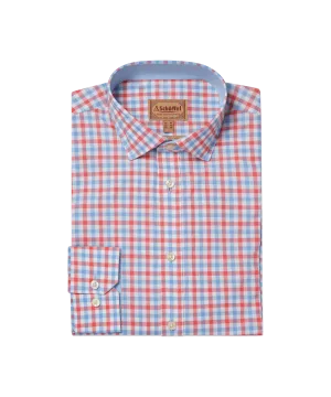 Hebden Tailored Shirt - Sun Coral/Sky Blue Check
