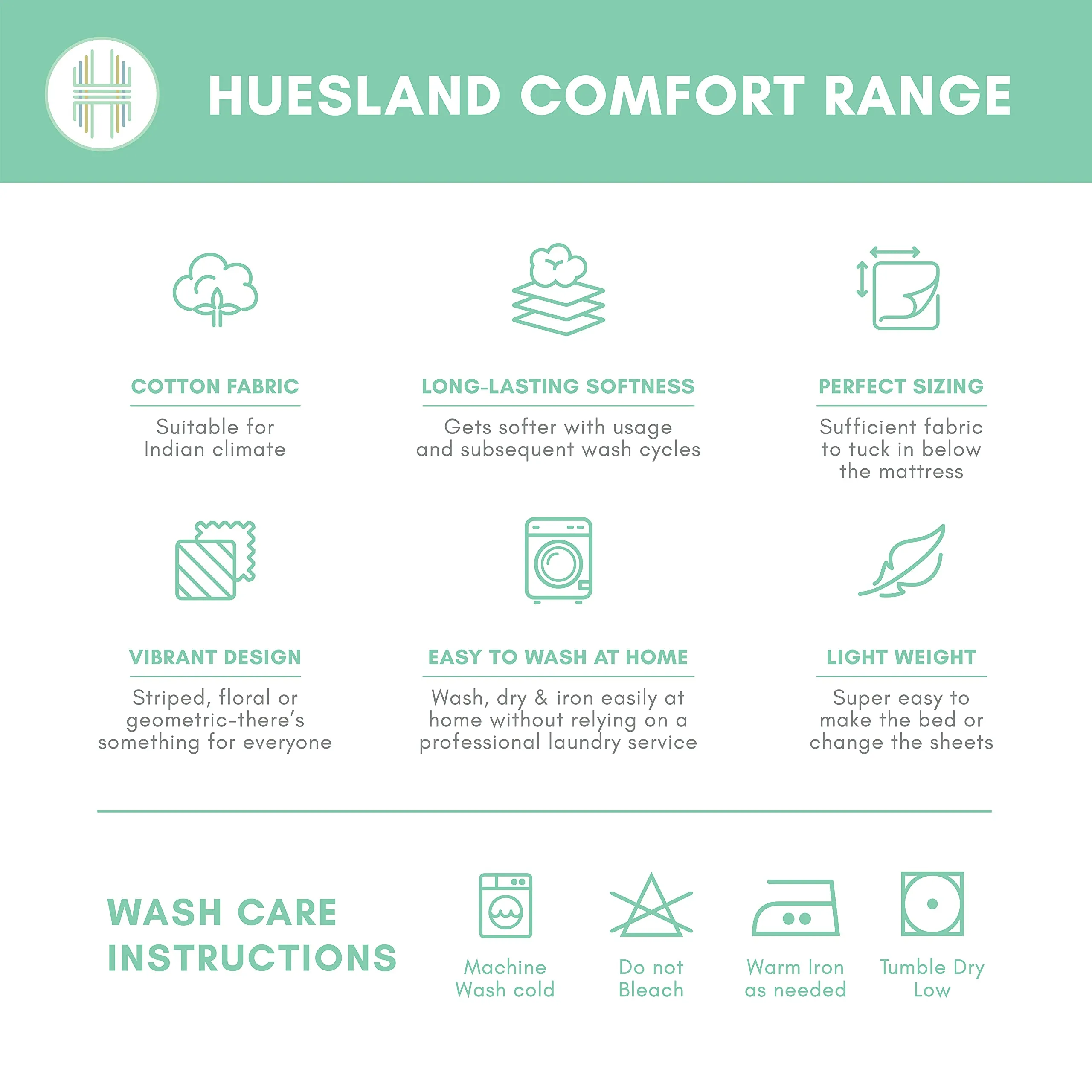 Huesland by Ahmedabad Cotton 144 TC Cotton Bedsheet for Double Bed with 2 Pillow Covers - Grey, Black & White
