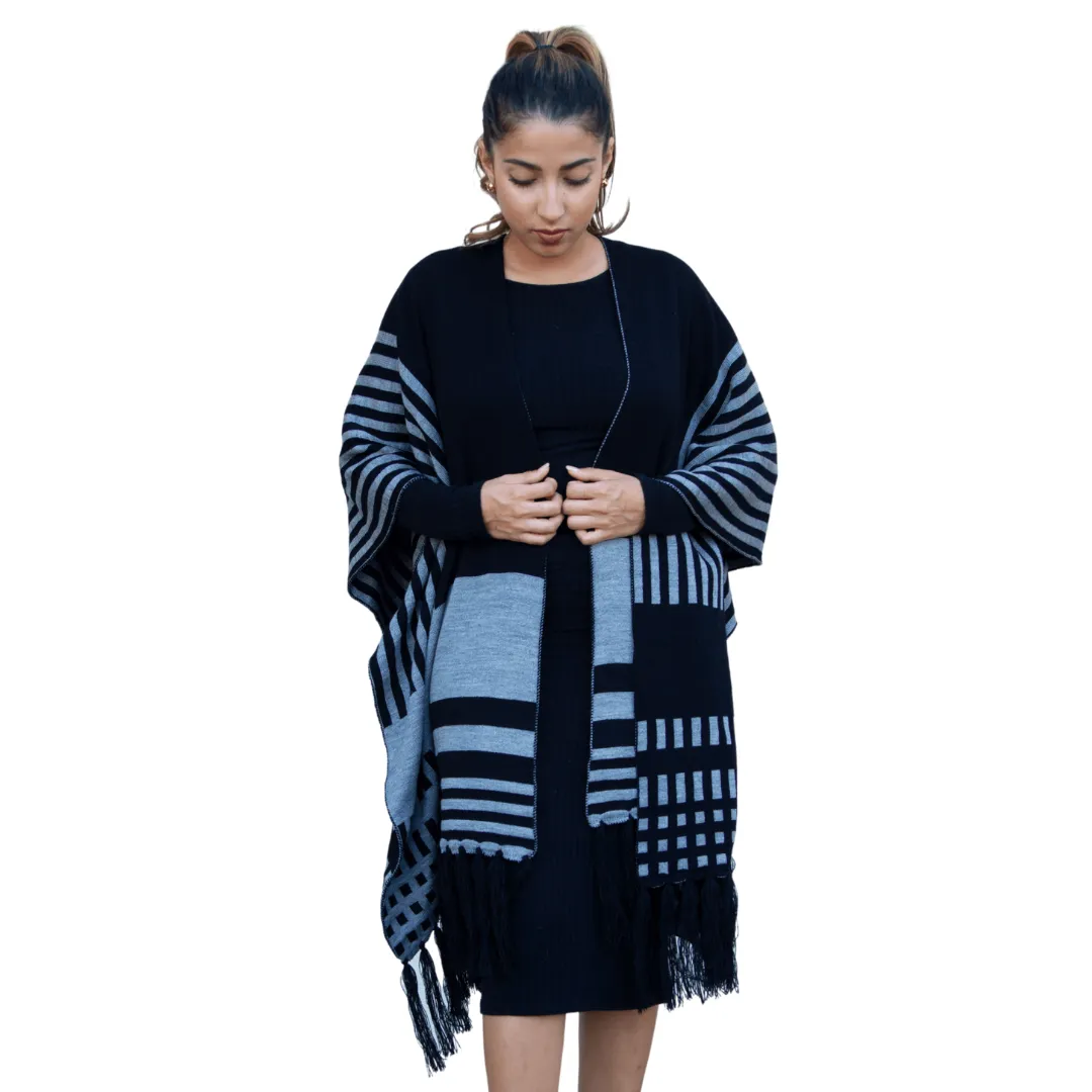 Jacquard Striped Poncho