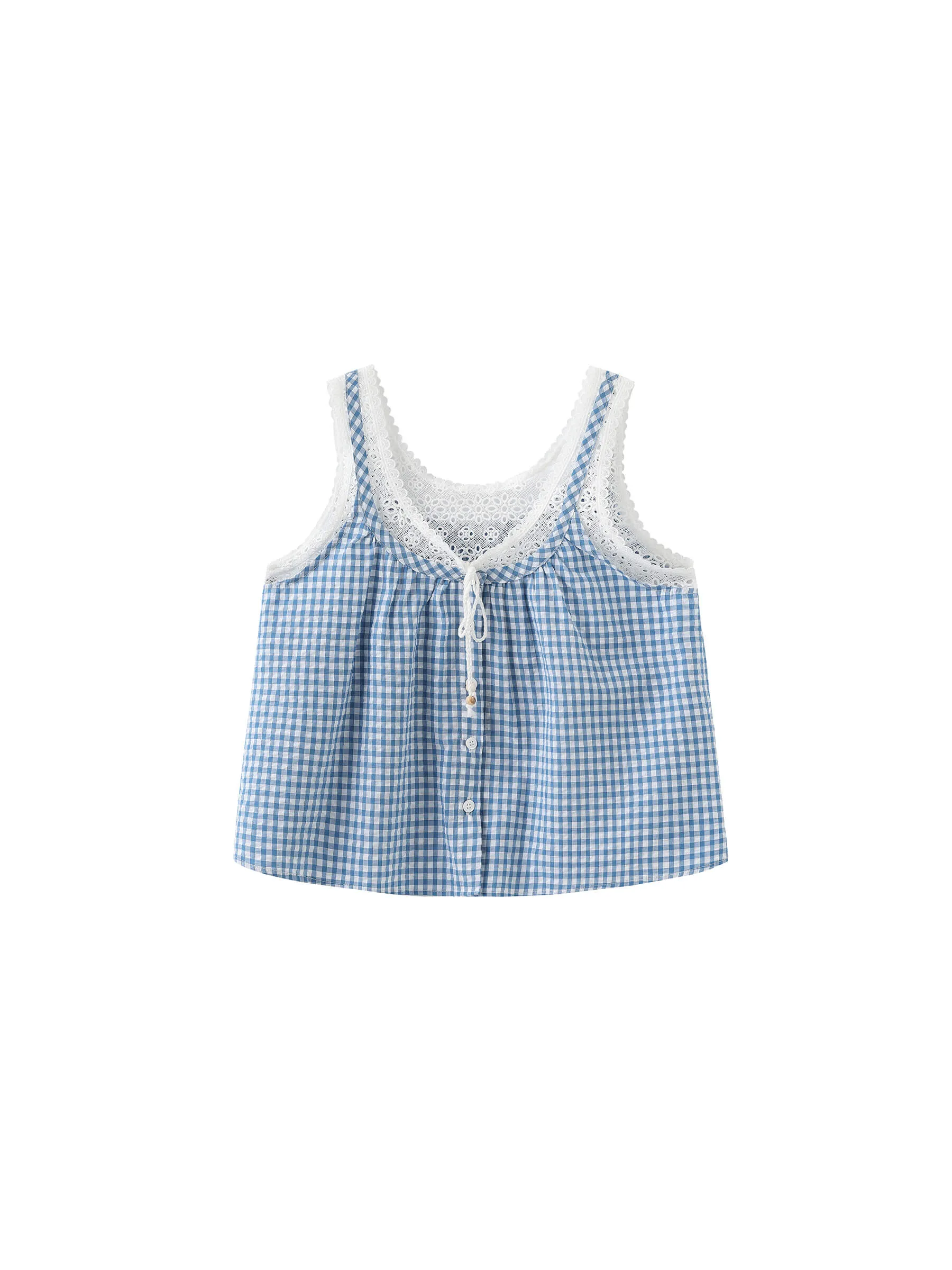 Lace Patchwork Checked Tank Top