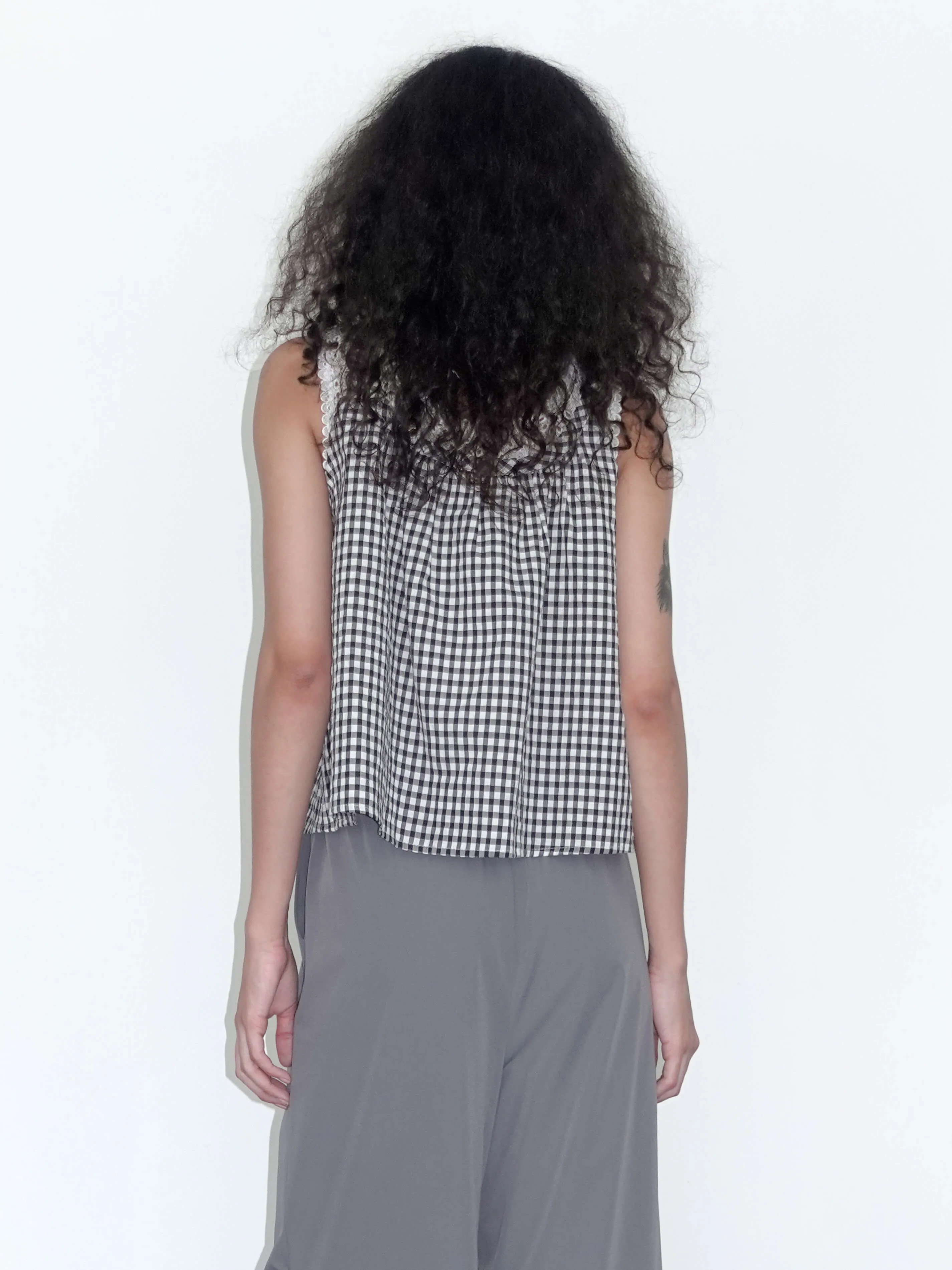 Lace Patchwork Checked Tank Top