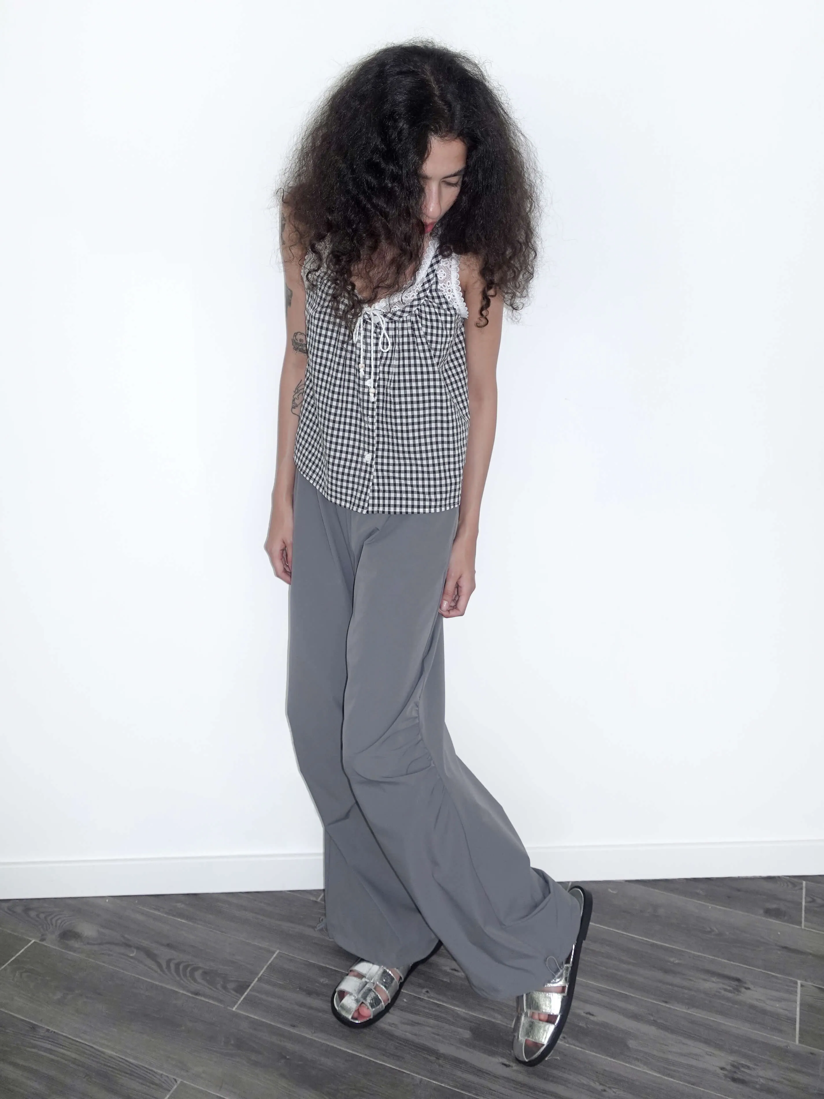 Lace Patchwork Checked Tank Top