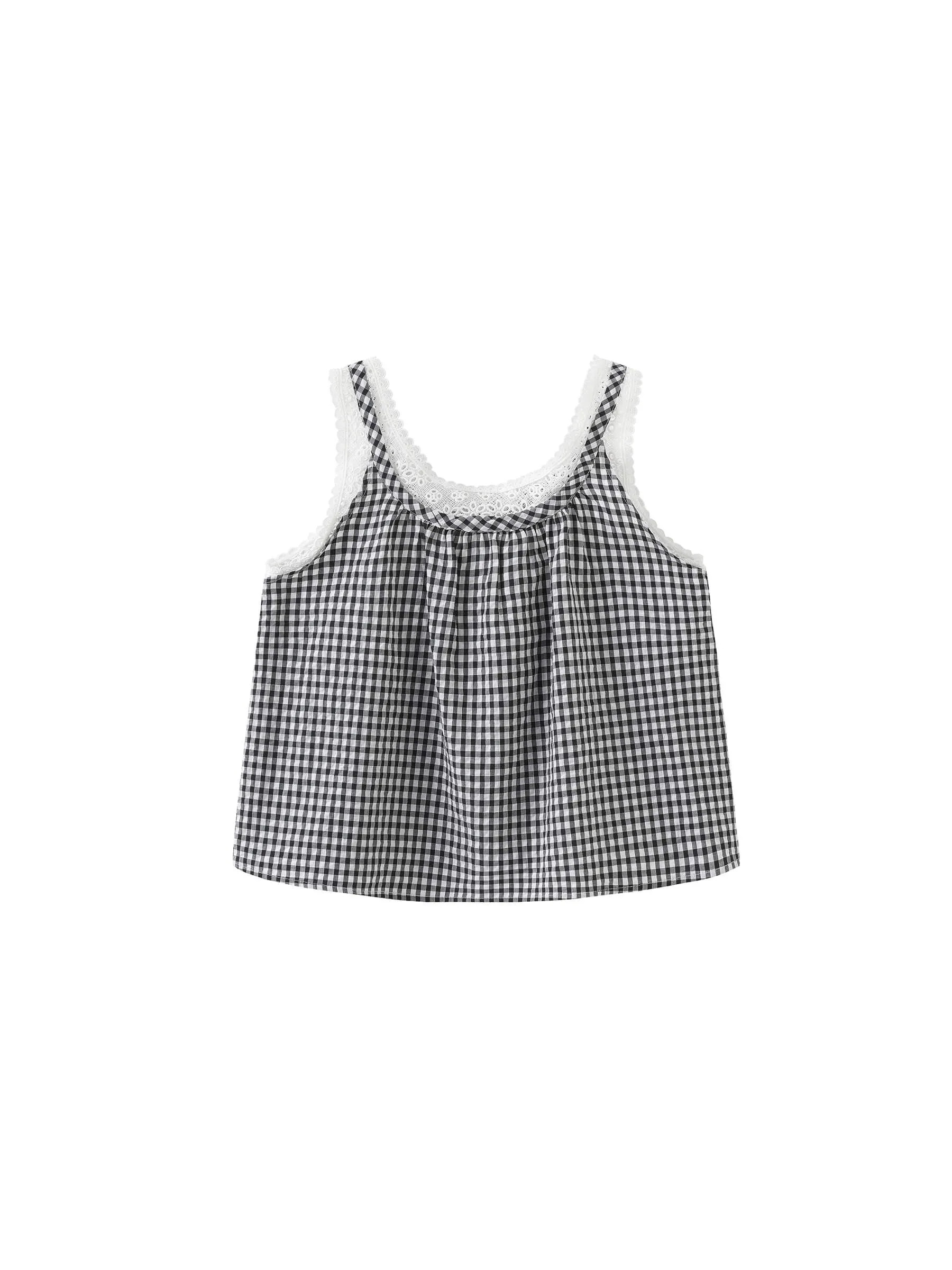 Lace Patchwork Checked Tank Top