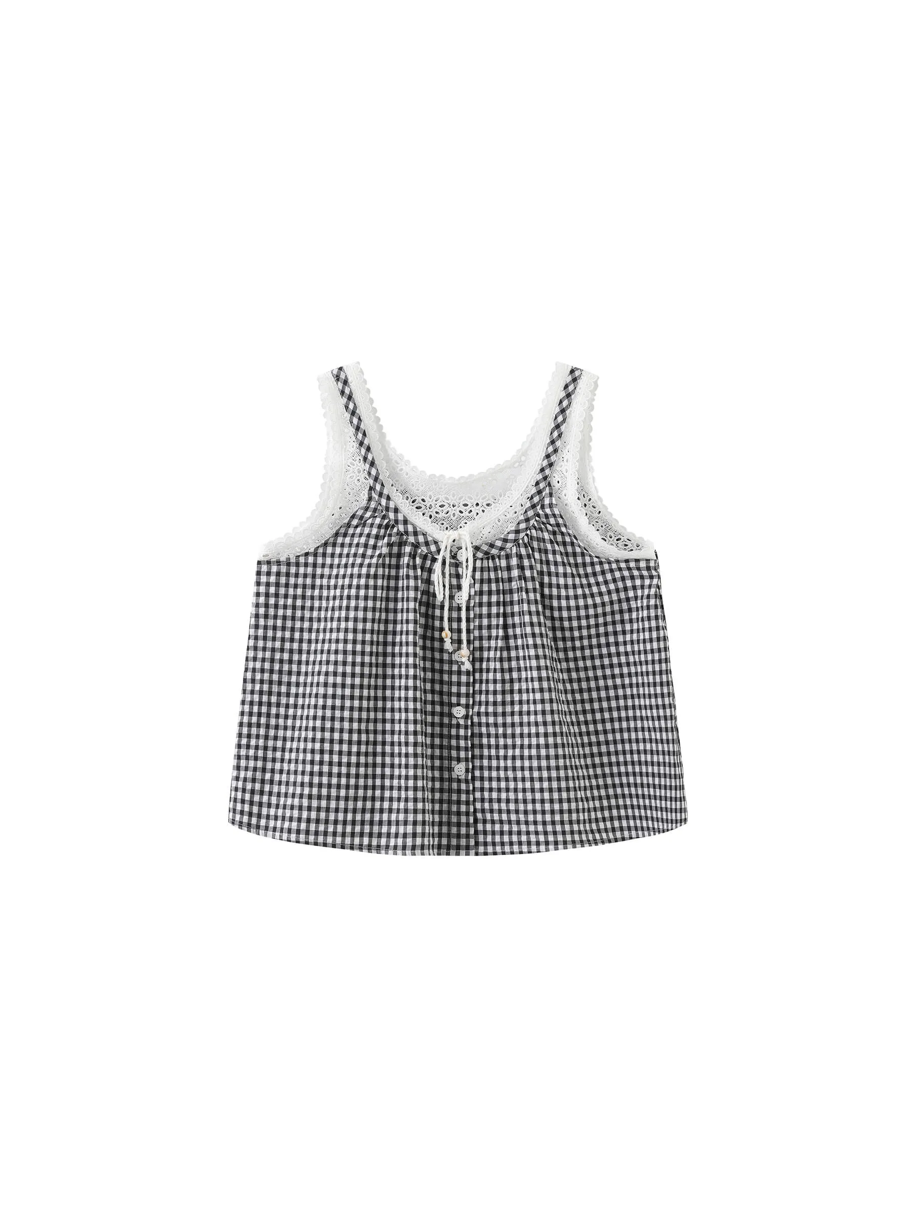 Lace Patchwork Checked Tank Top