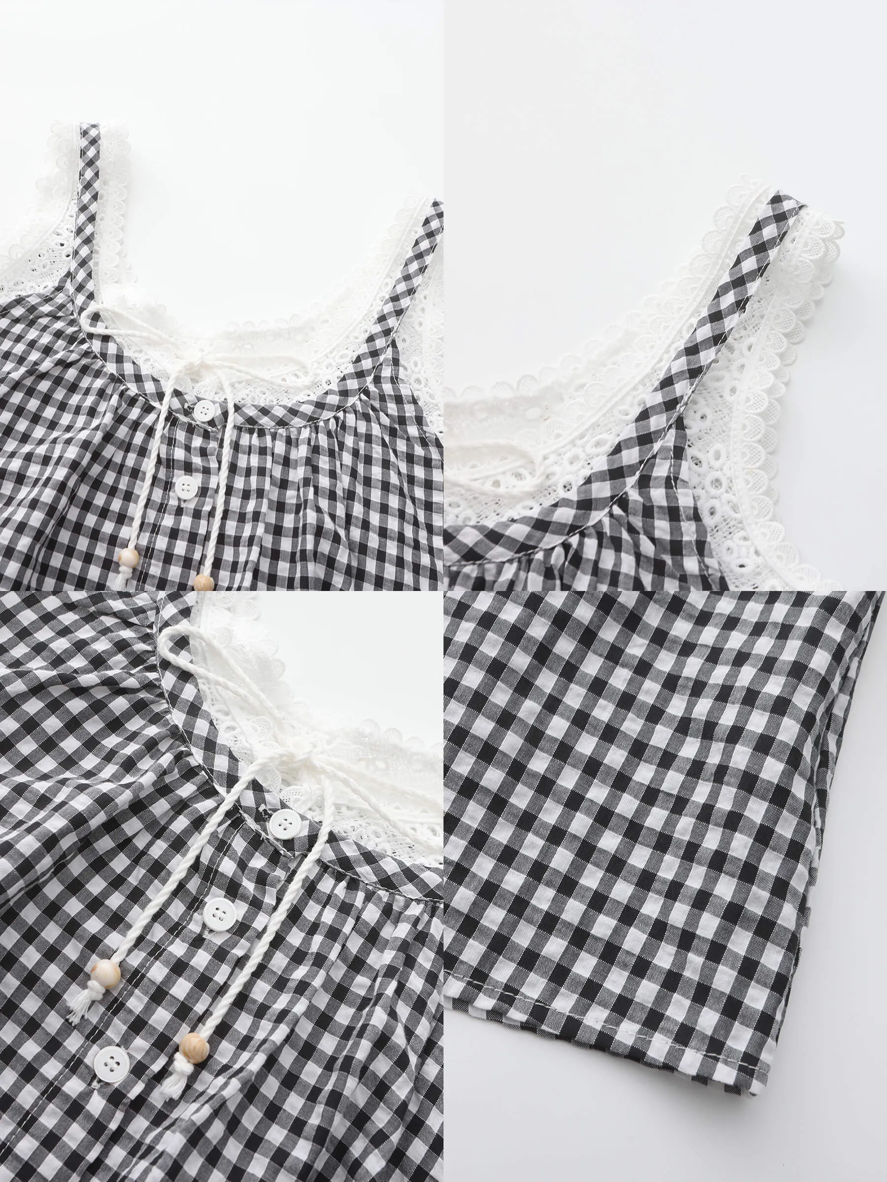 Lace Patchwork Checked Tank Top