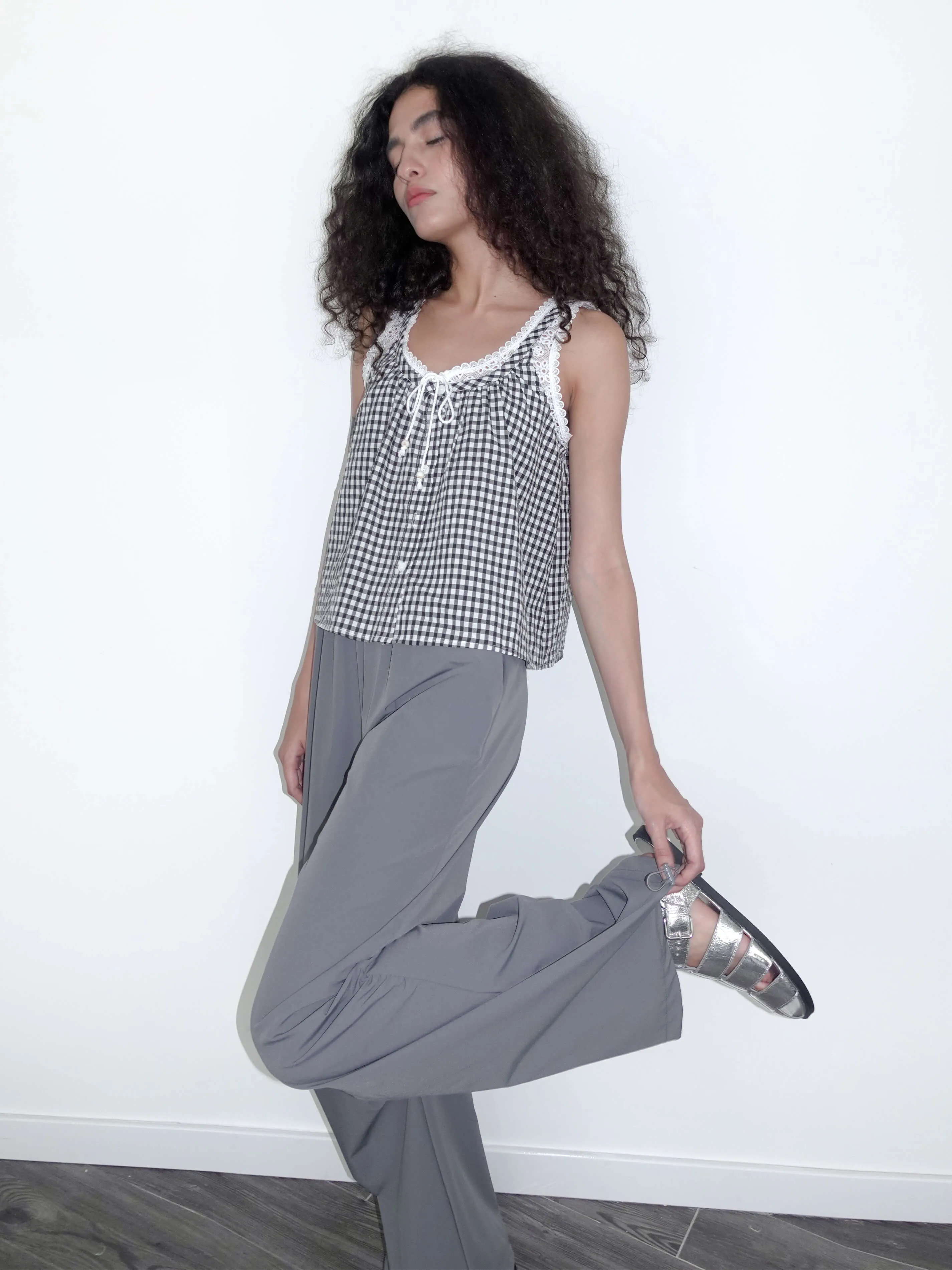 Lace Patchwork Checked Tank Top