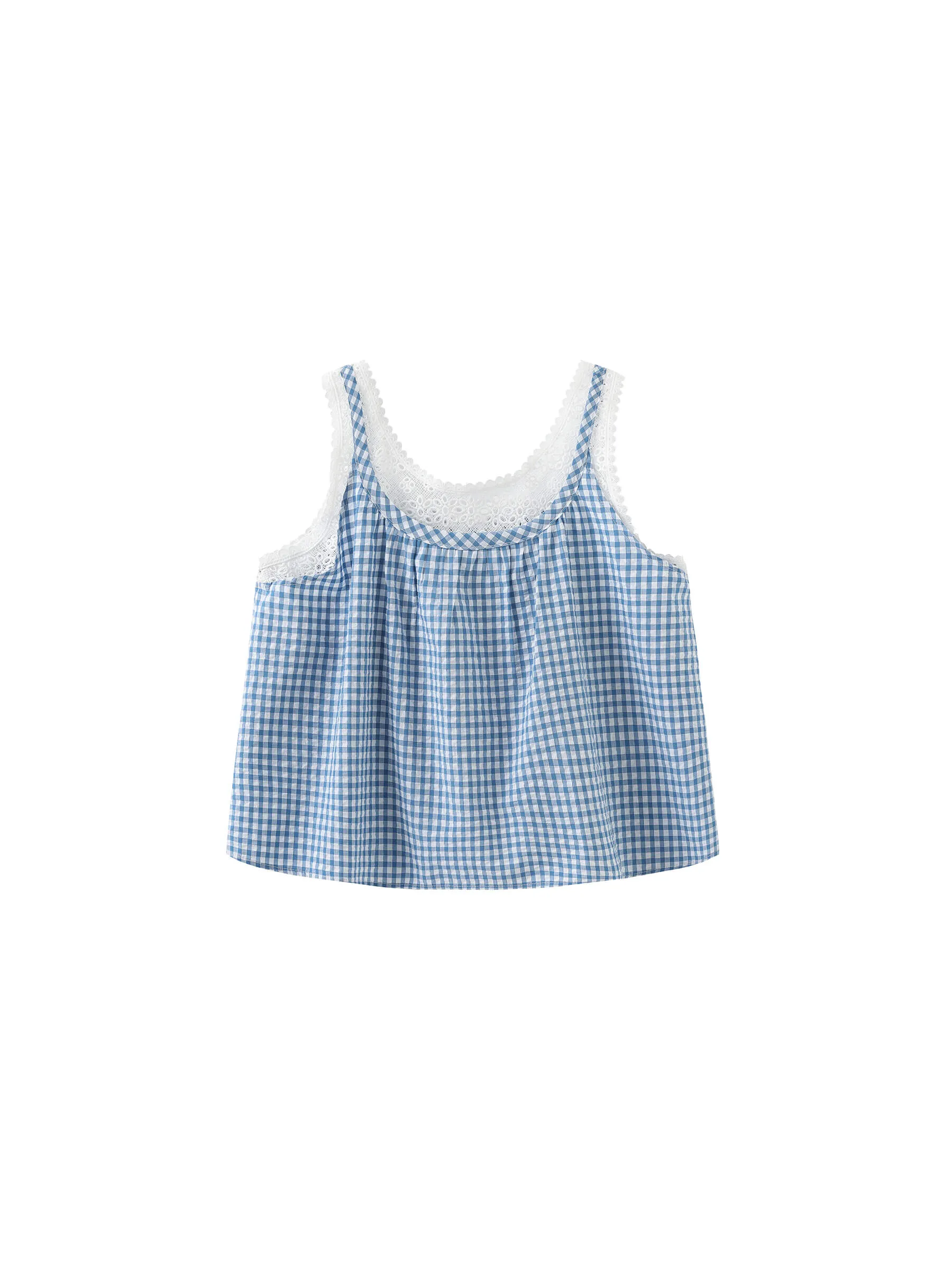 Lace Patchwork Checked Tank Top
