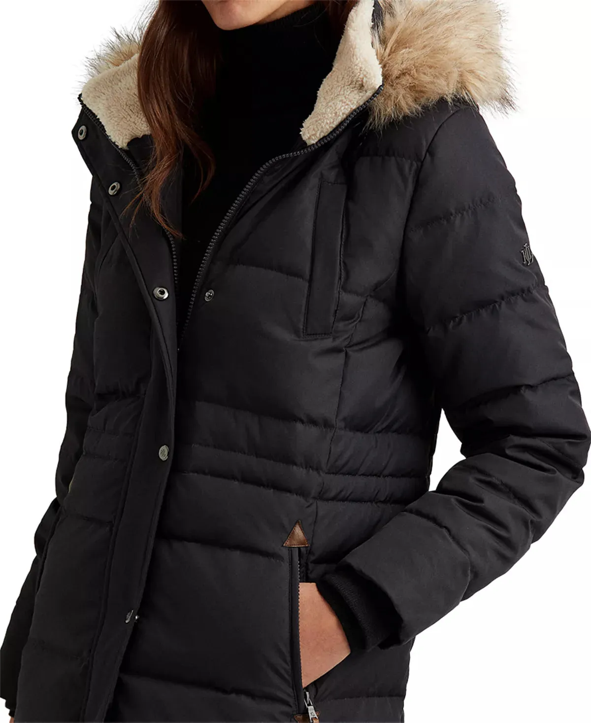Lauren Ralph Lauren Women's Faux-Fur-Trim Hooded Down Puffer Coat  Color Dark Camel Size XL