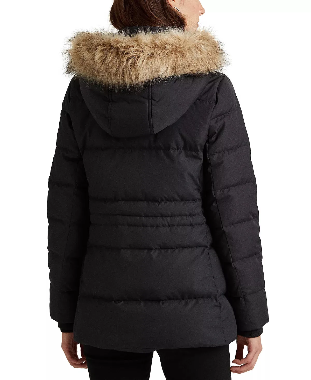 Lauren Ralph Lauren Women's Faux-Fur-Trim Hooded Down Puffer Coat  Color Dark Camel Size XL