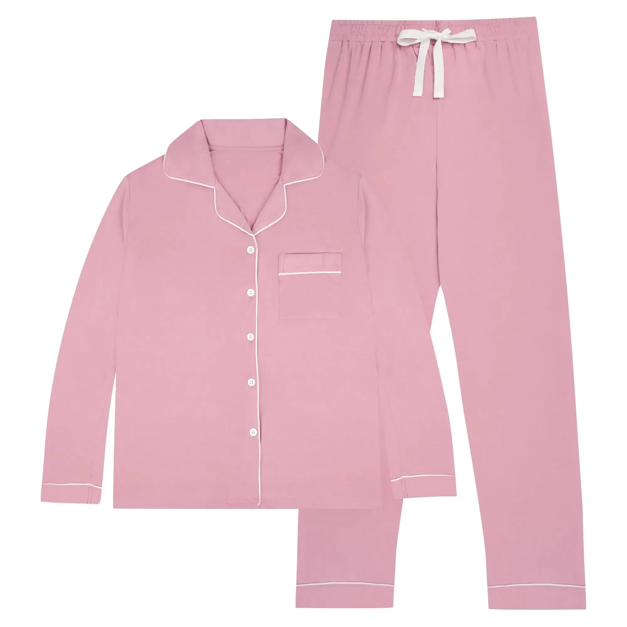 Limited Edition - Piped Edge Bamboo Pyjama Set in Rose Pink
