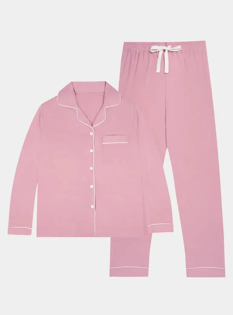 Limited Edition - Piped Edge Bamboo Pyjama Set in Rose Pink