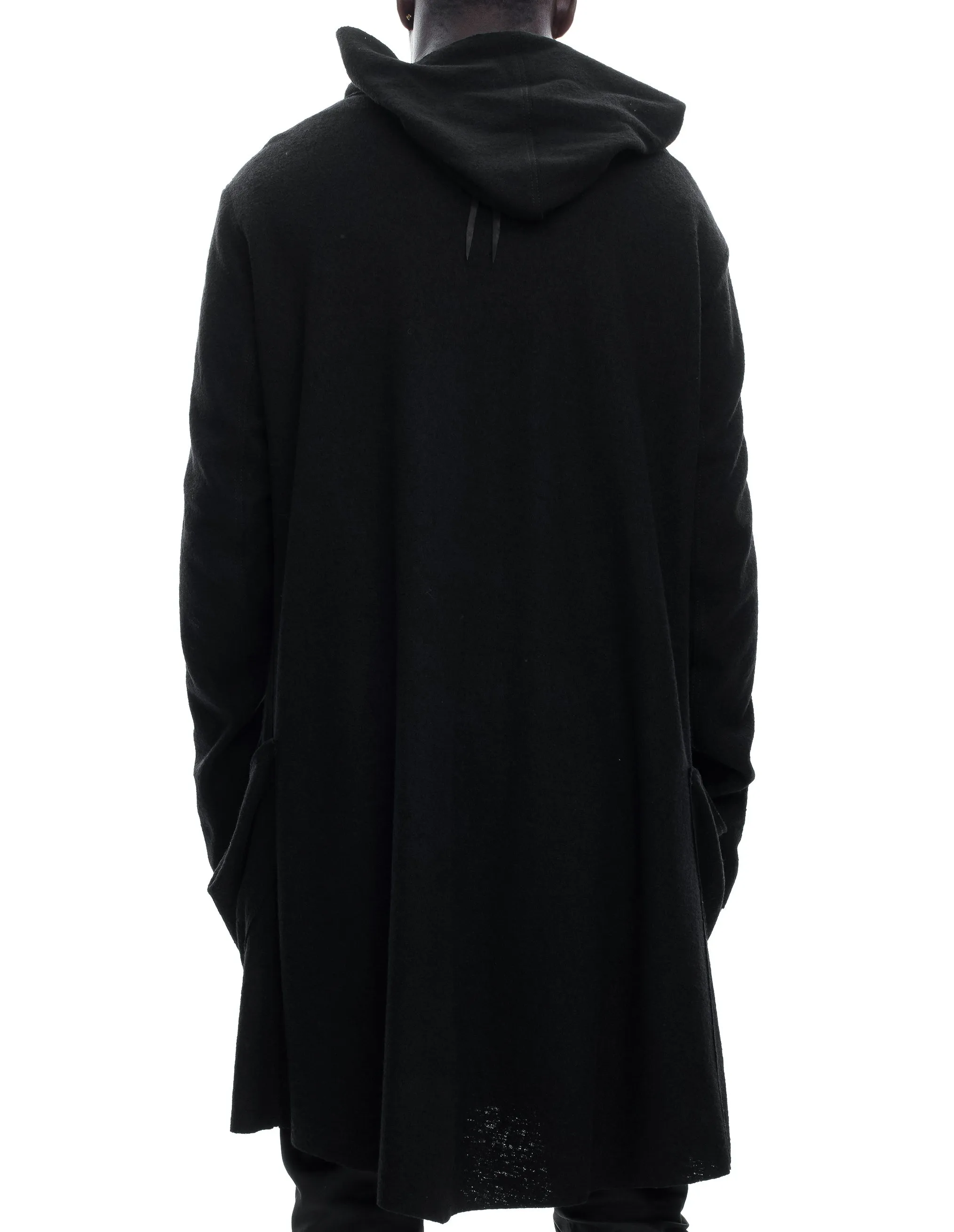Long Hooded Boiled Wool Cardigan