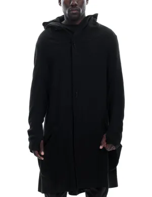 Long Hooded Boiled Wool Cardigan