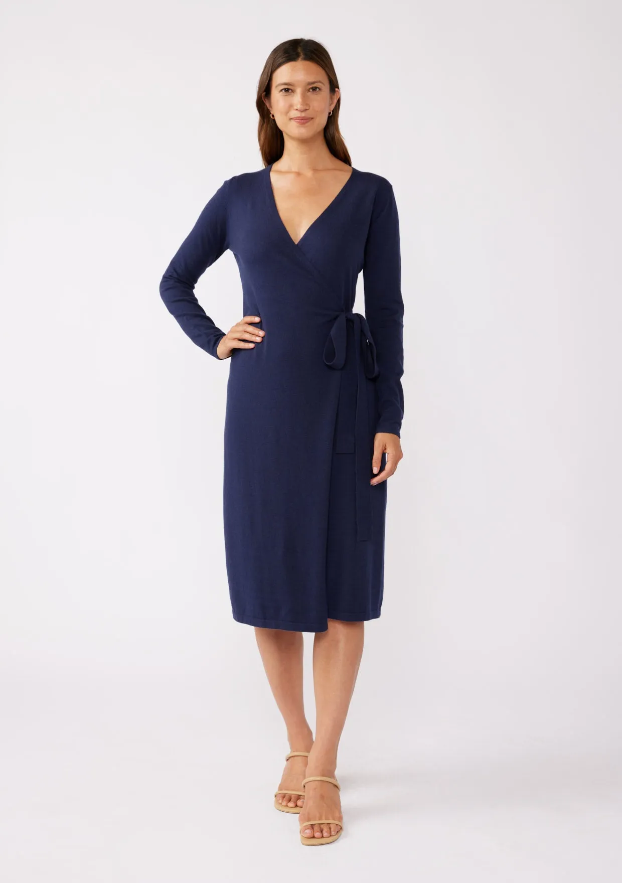 Long Sleeve Sweater Wrap Dress