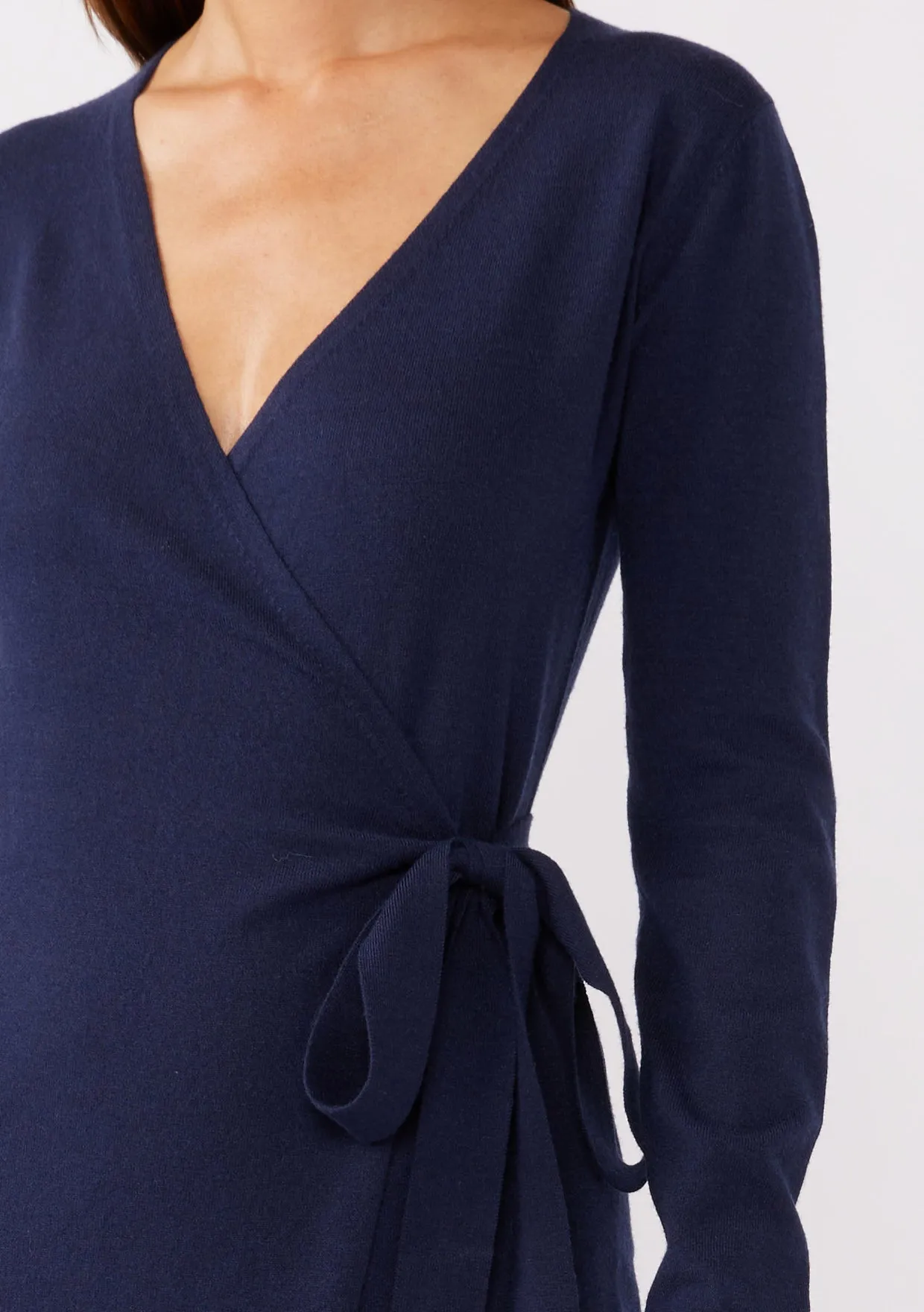 Long Sleeve Sweater Wrap Dress