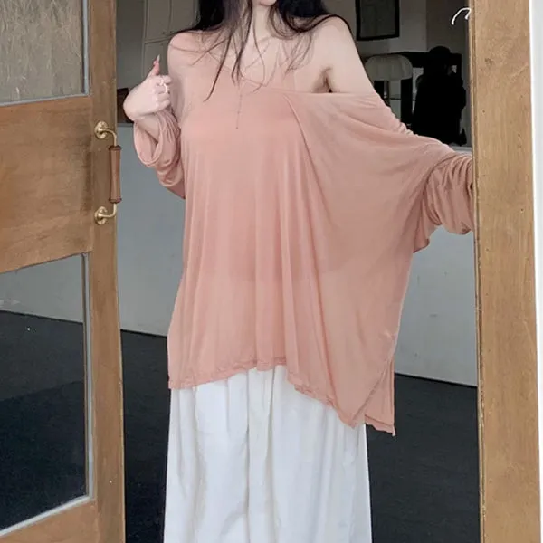 Long-Sleeved T-Shirt Top Pink Camisole Vest