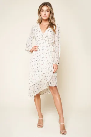 Love Bird Floral Print Midi Wrap Dress