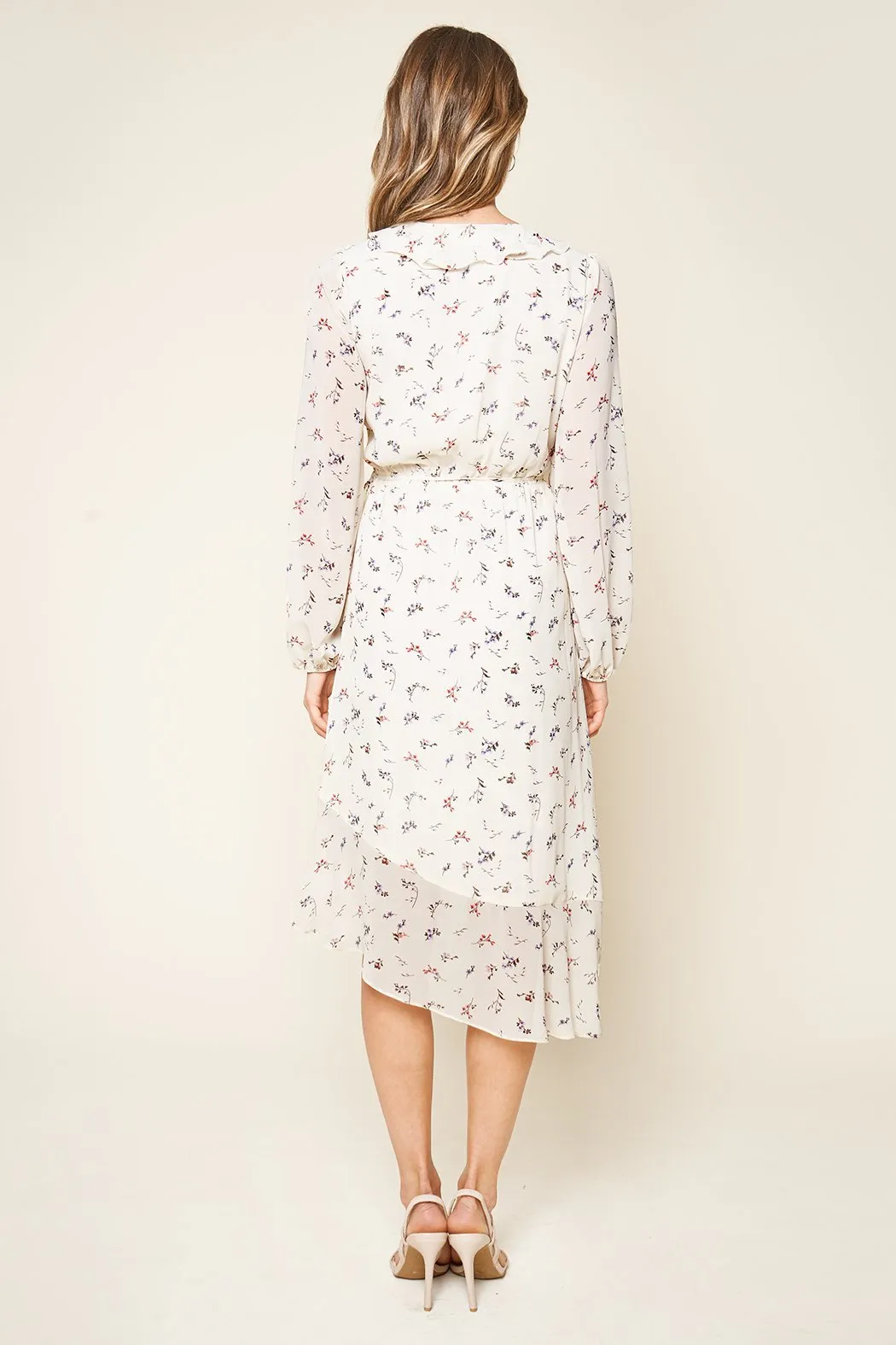 Love Bird Floral Print Midi Wrap Dress