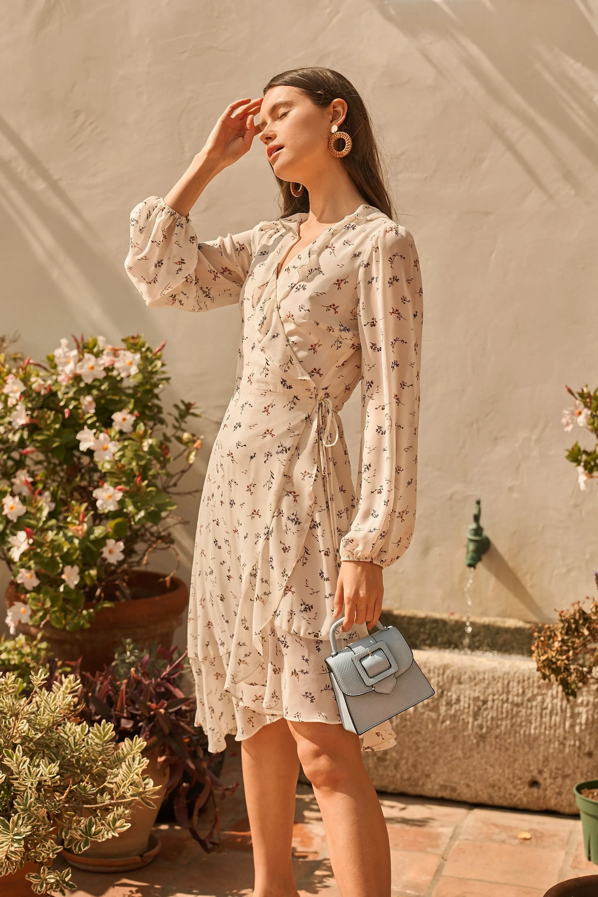 Love Bird Floral Print Midi Wrap Dress