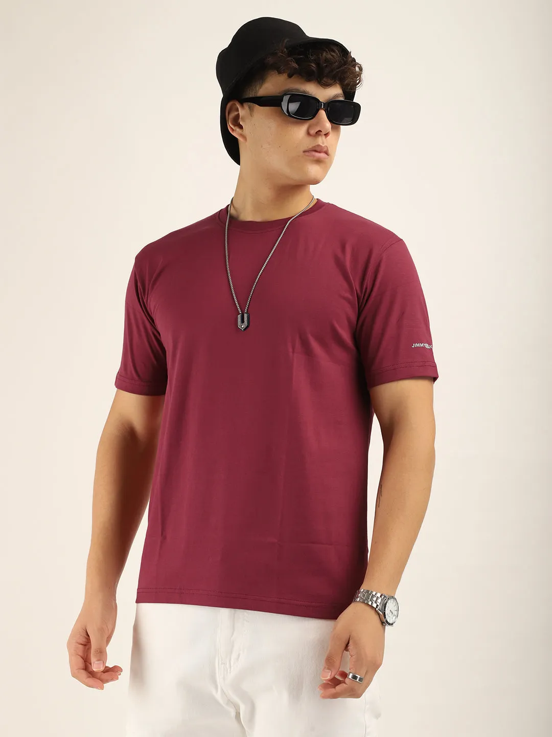 Maroon Cotton Slim Fit T-Shirt