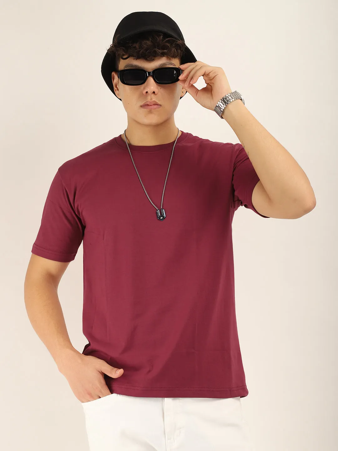 Maroon Cotton Slim Fit T-Shirt