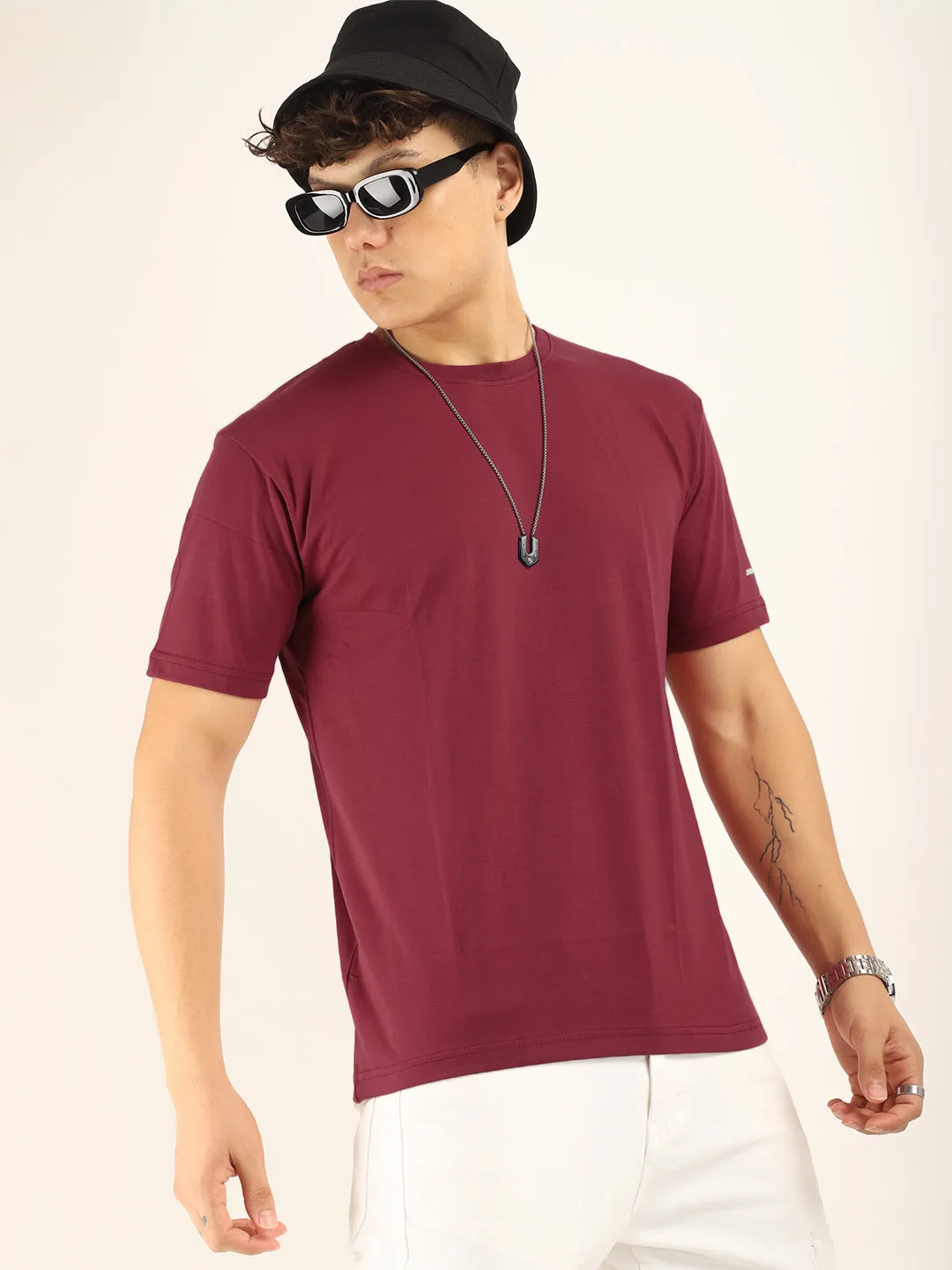 Maroon Cotton Slim Fit T-Shirt