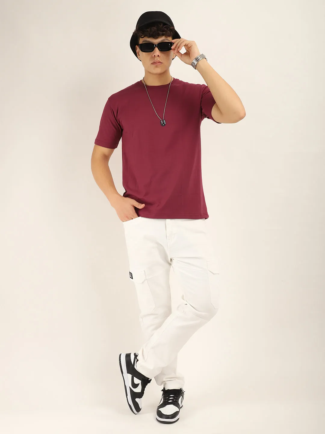 Maroon Cotton Slim Fit T-Shirt