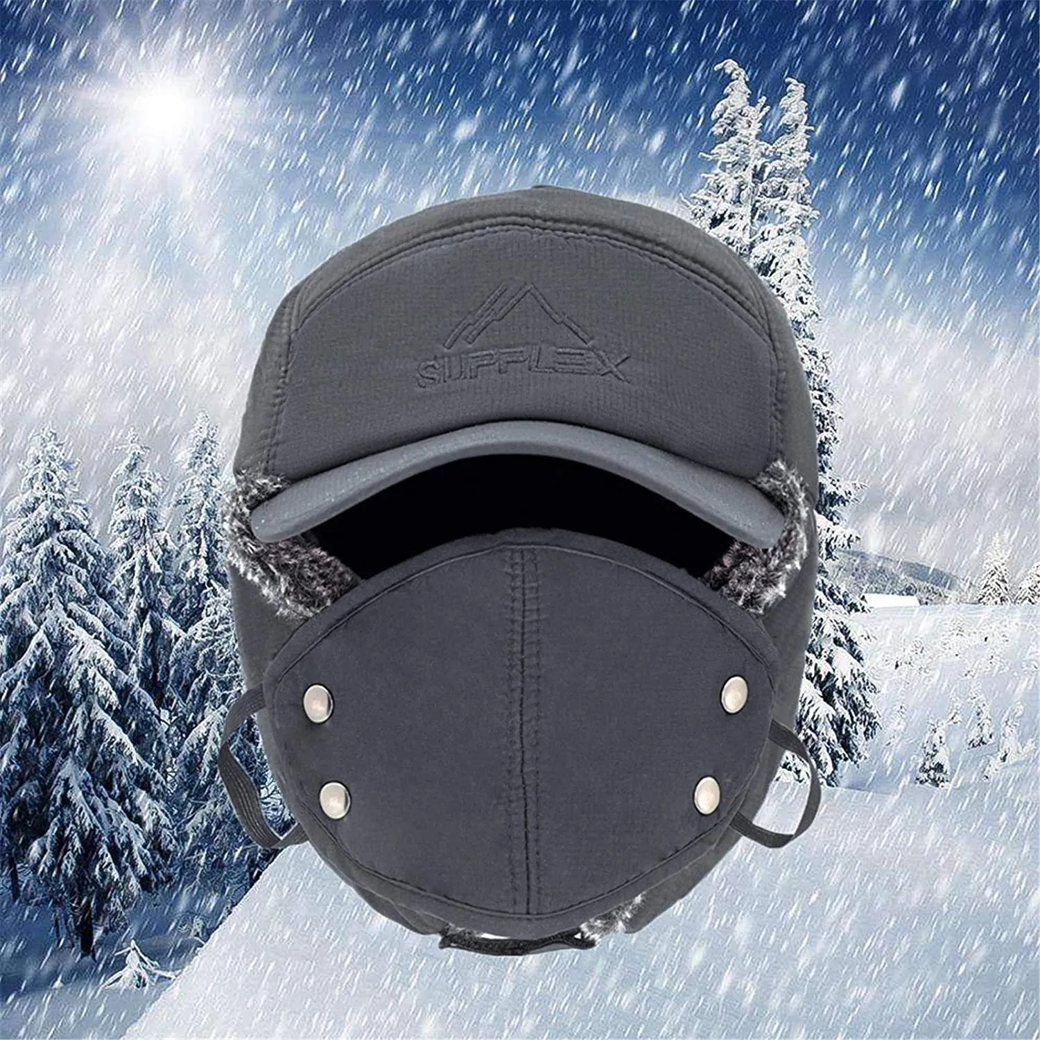 Men's Black Warm Trooper Aviator Hat with Earflaps