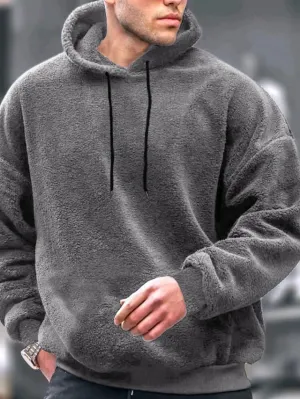 Men's Fleece Gray Jumper with Drawstring Hood | Perfect for Autumn/Winter