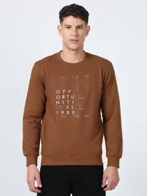 Men's Khaki Regular Fit Printed Full Sleeves Casual Sweatshirt
