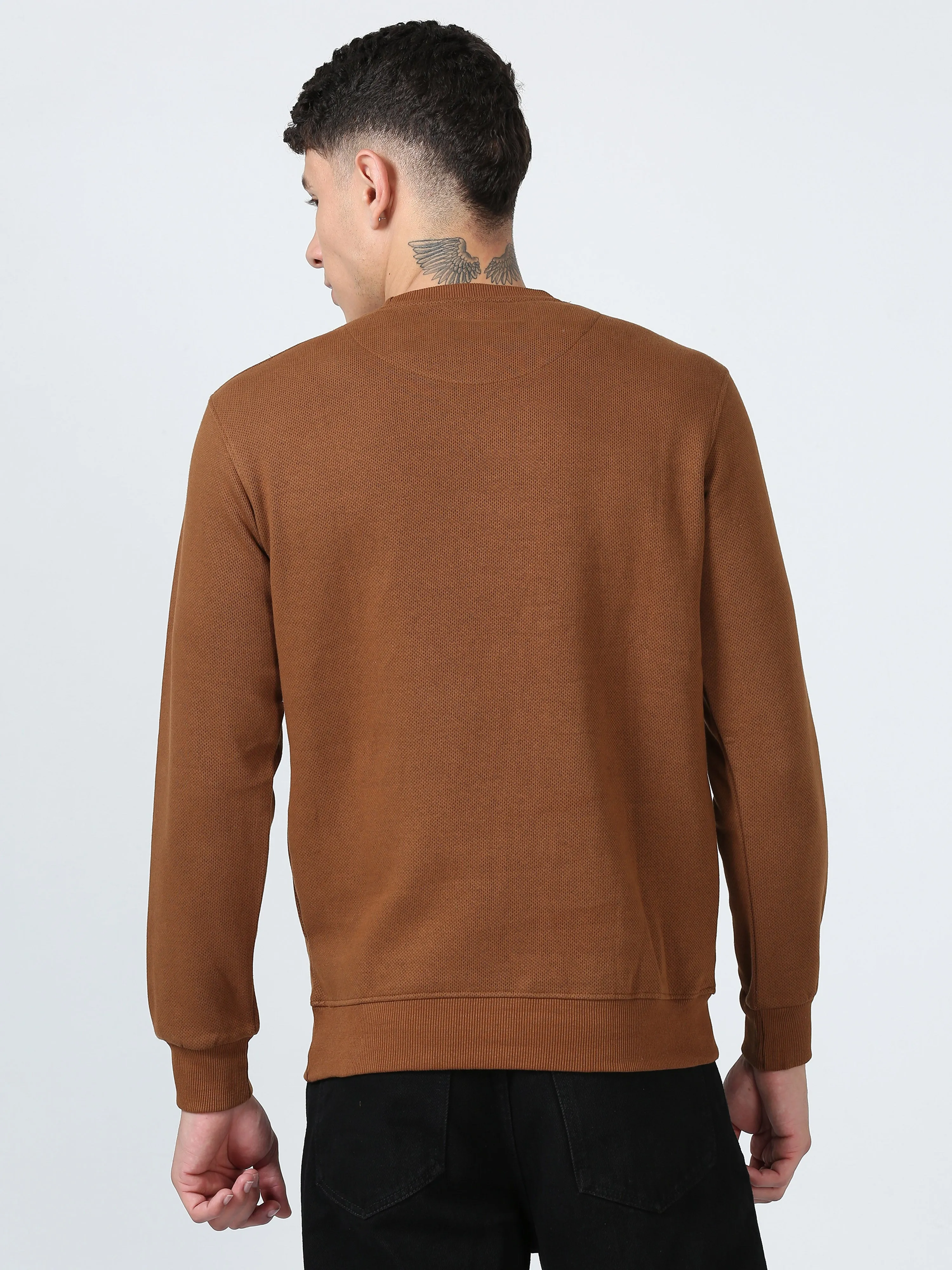 Men's Khaki Regular Fit Printed Full Sleeves Casual Sweatshirt