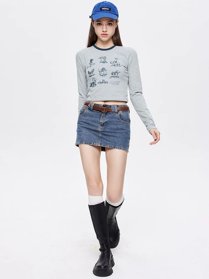 Nvuvu Sketch Print Long Sleeve Slim Fit T-Shirt