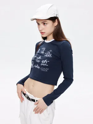 Nvuvu Sketch Print Long Sleeve Slim Fit T-Shirt