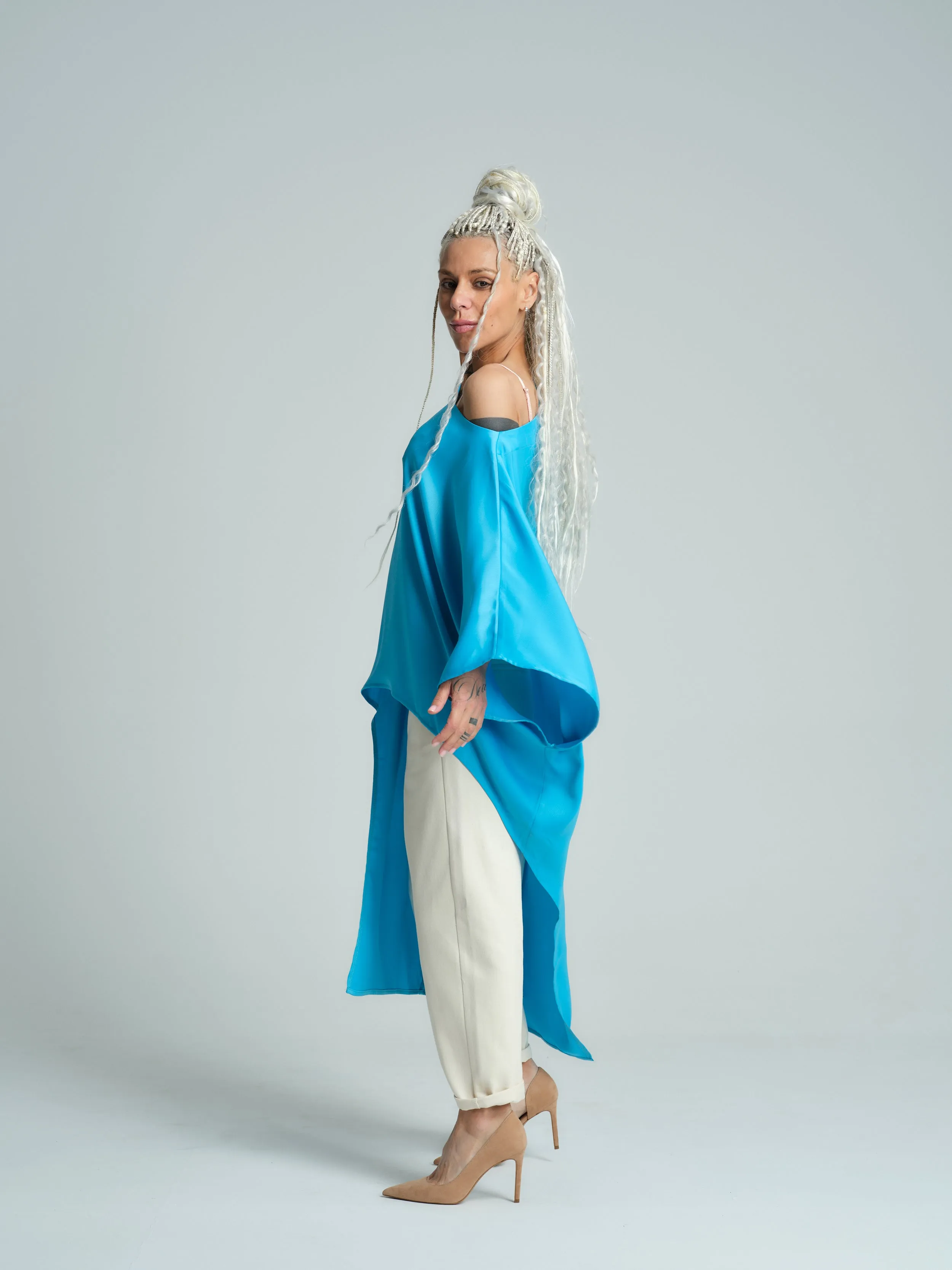 Off-The-Shoulder Maxi Tunic in Blue