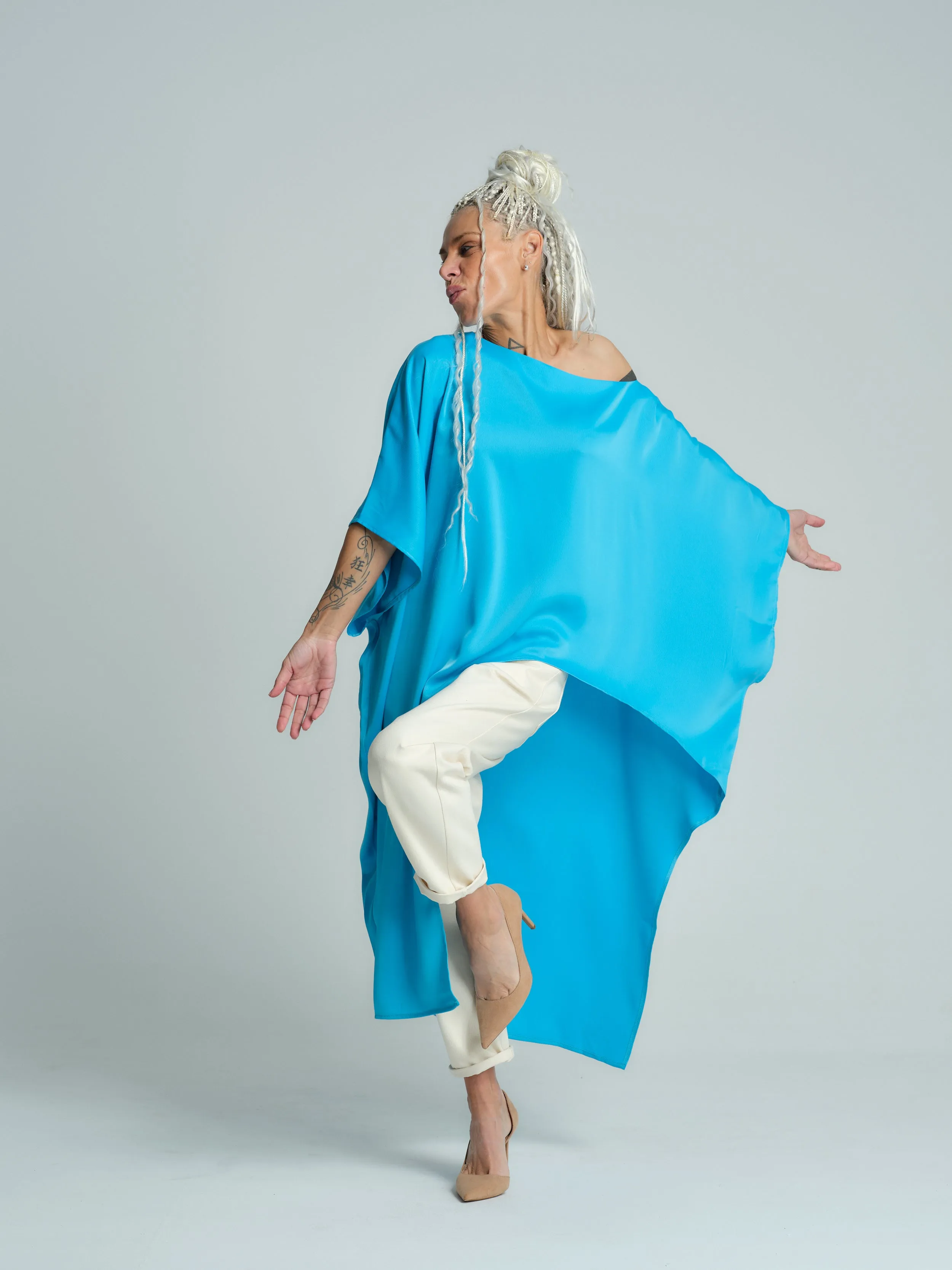 Off-The-Shoulder Maxi Tunic in Blue