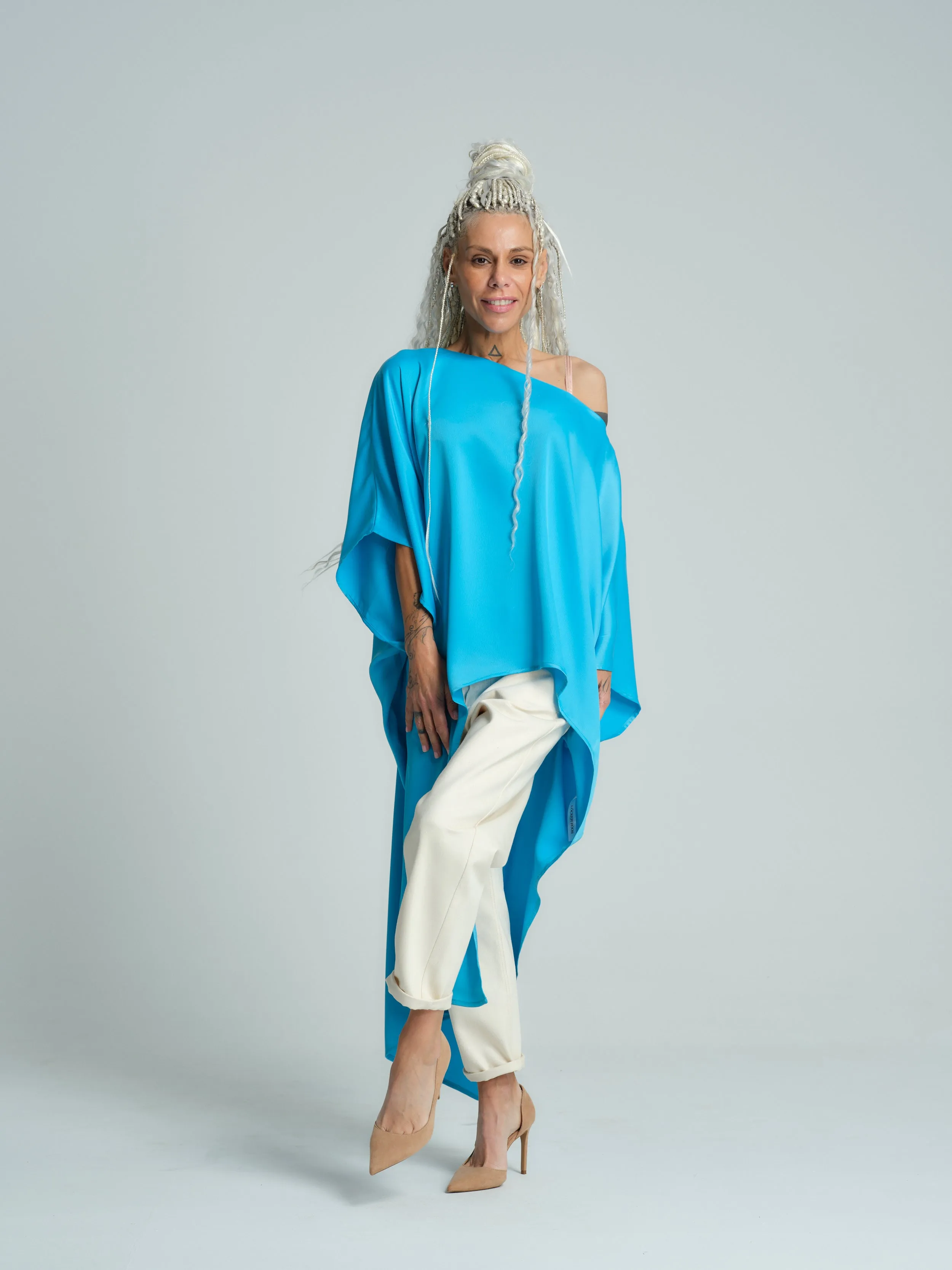 Off-The-Shoulder Maxi Tunic in Blue